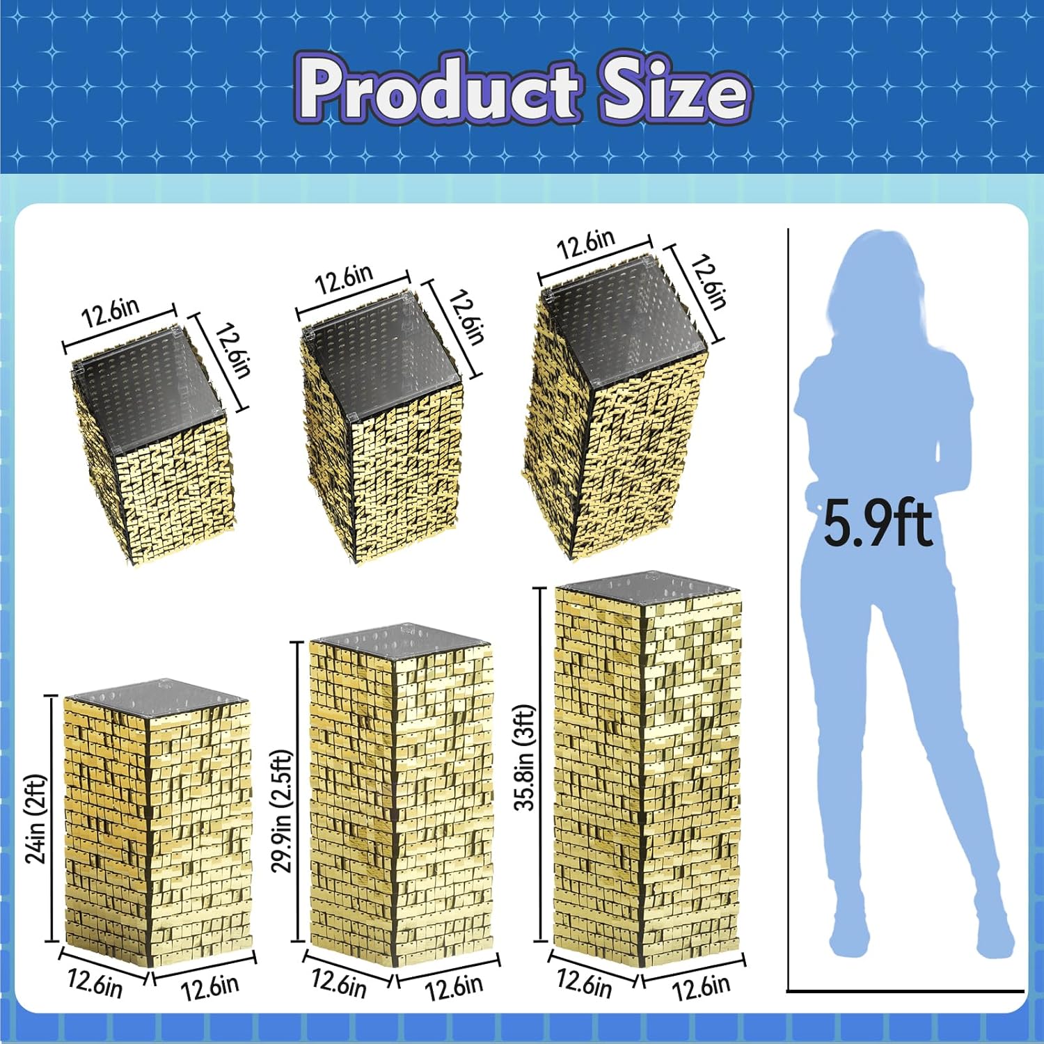 Qcity Light Gold Shimmer Pedestal Stand Set of 3