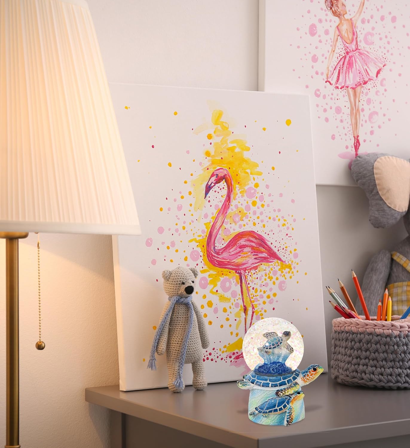 CoTa Global Blue Sea Turtle Snow Globe - Pink Glitter Inside