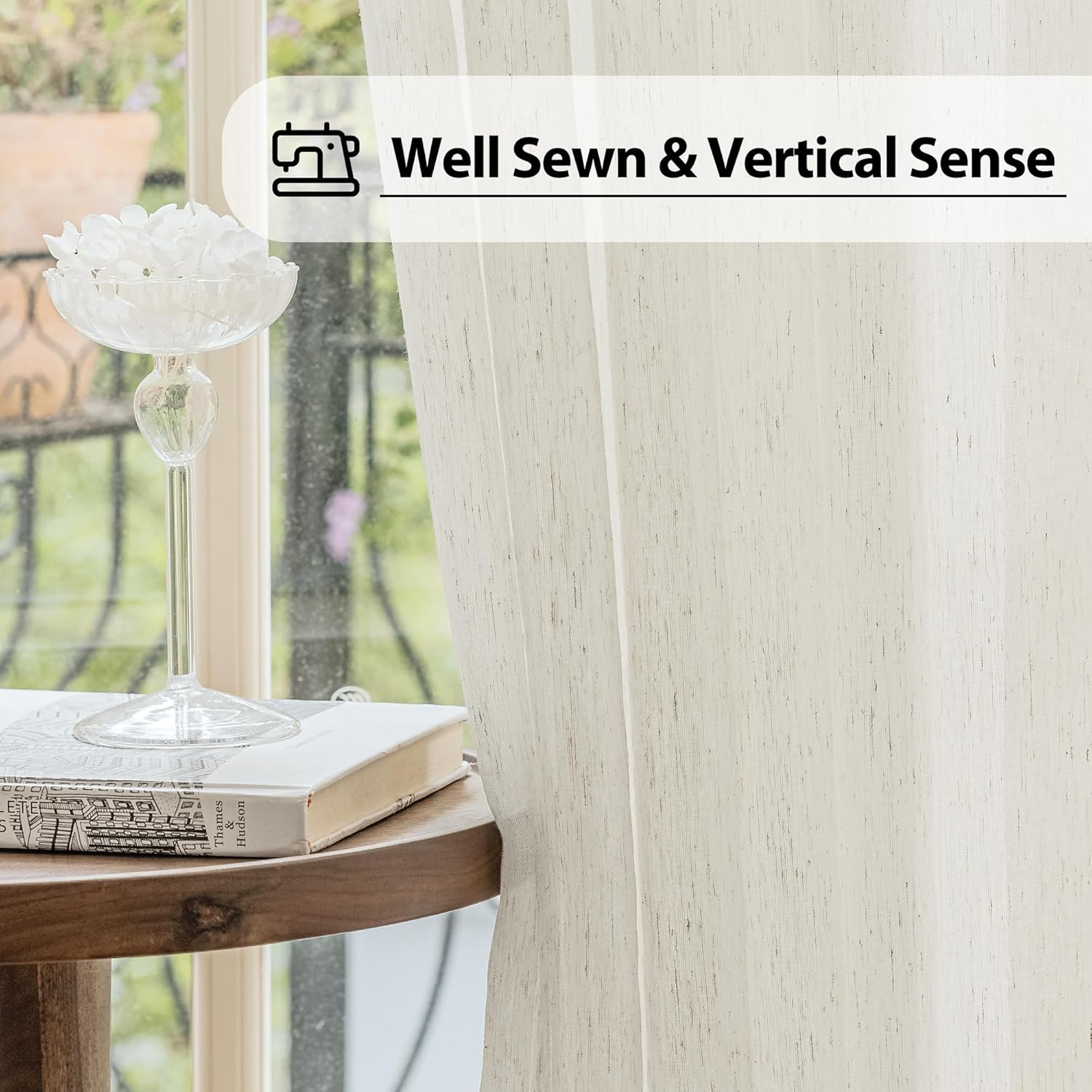 Linen French Door Curtains 2 Panels Set 52x40 Natural Flax Blend