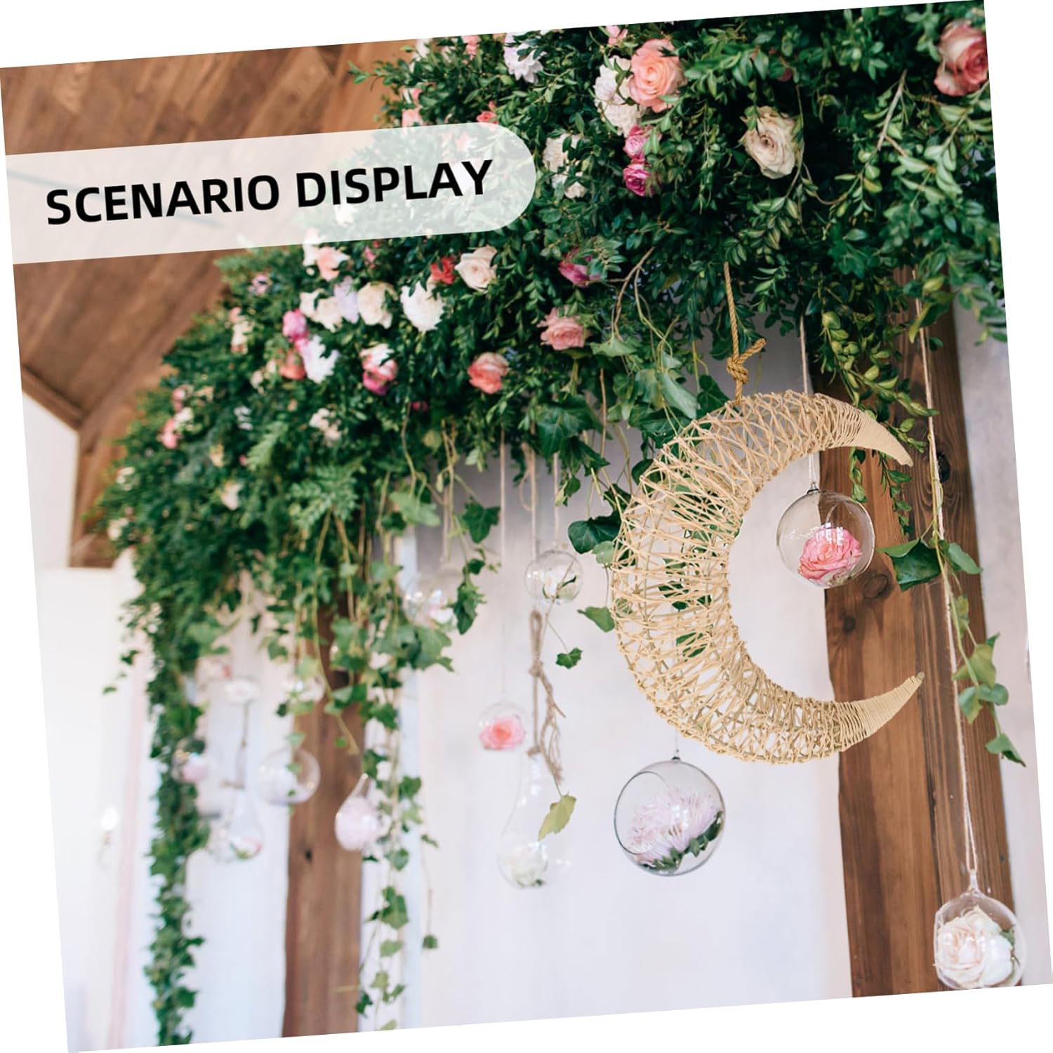 Mobestech Moon Shaped Rattan Hanging Decor Wreath Frame