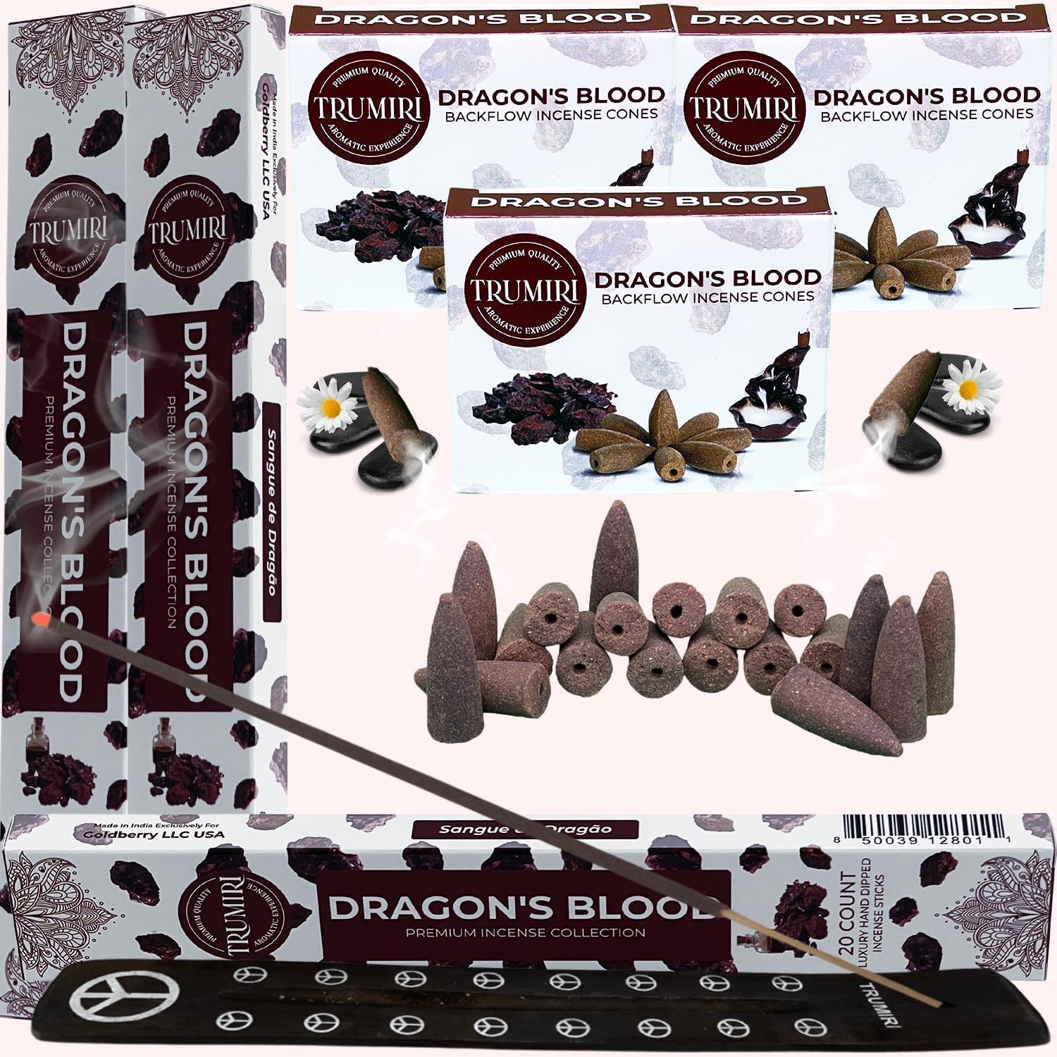 Dragons Blood Incense Sticks and Backflow Cones Combo Pack - 60 Sticks 30 Cones