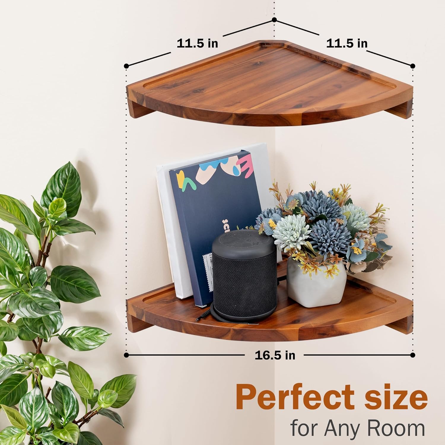 Demigo Floating Round Corner Shelves 2pcs Natural Brown