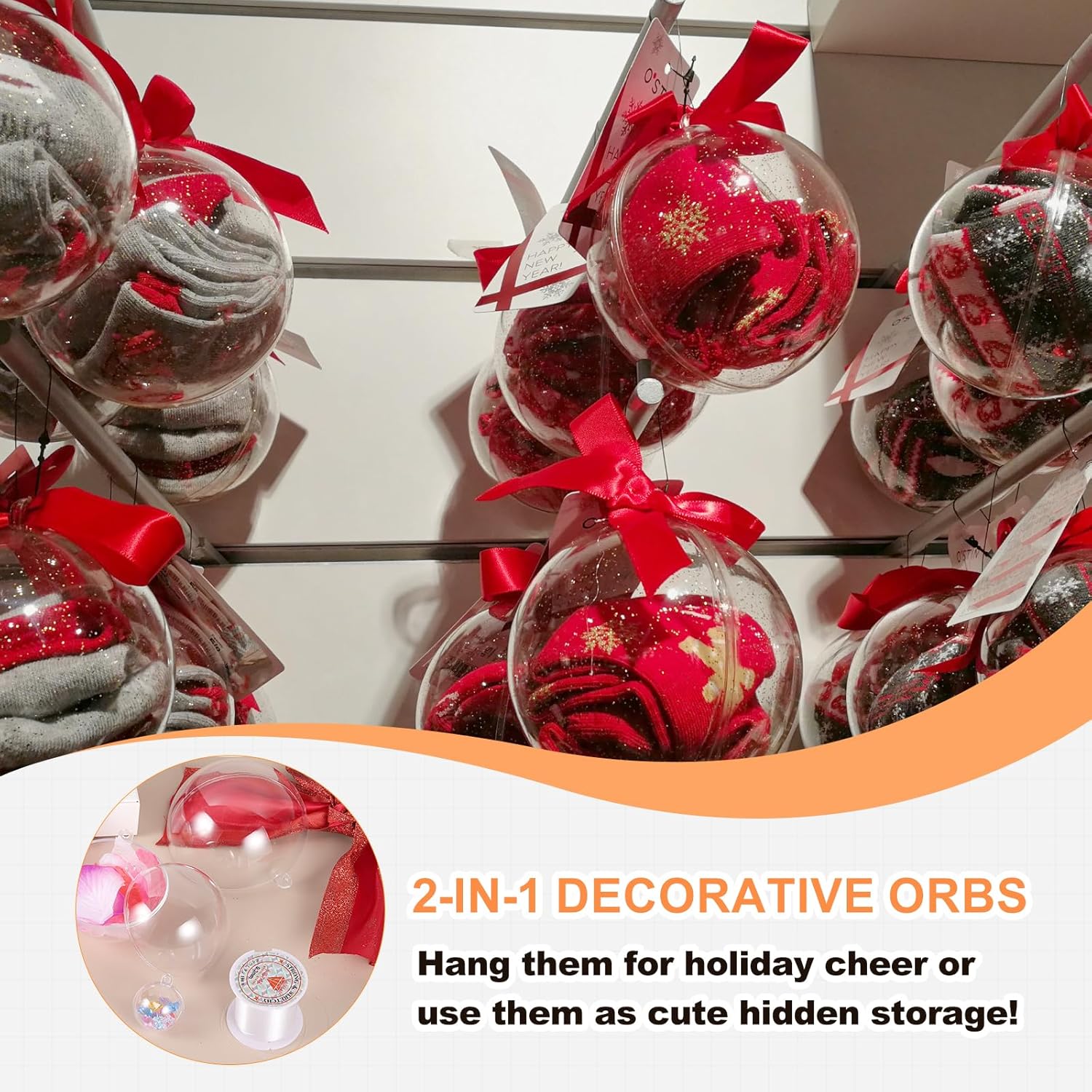 MECCANIXITY 16 Inch Clear Ornament Ball with Wire 12pcs