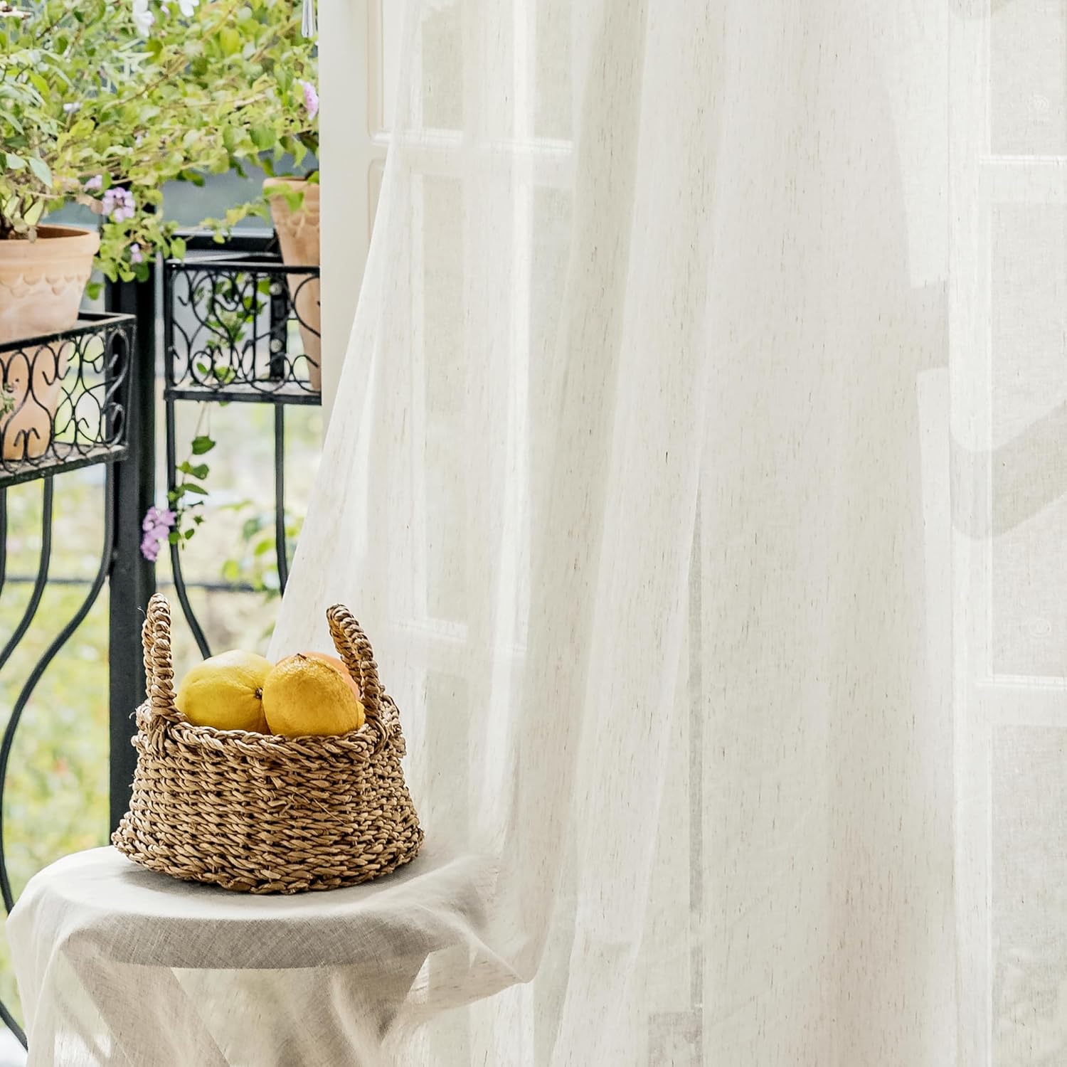 Linen French Door Curtains 2 Panels Set 52x40 Natural Flax Blend