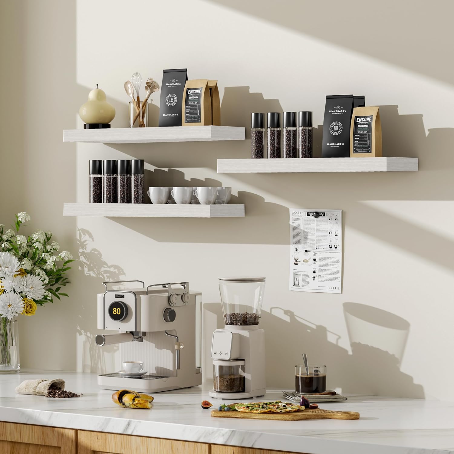 Modern Wooden Floating Wall Shelves Set of 2