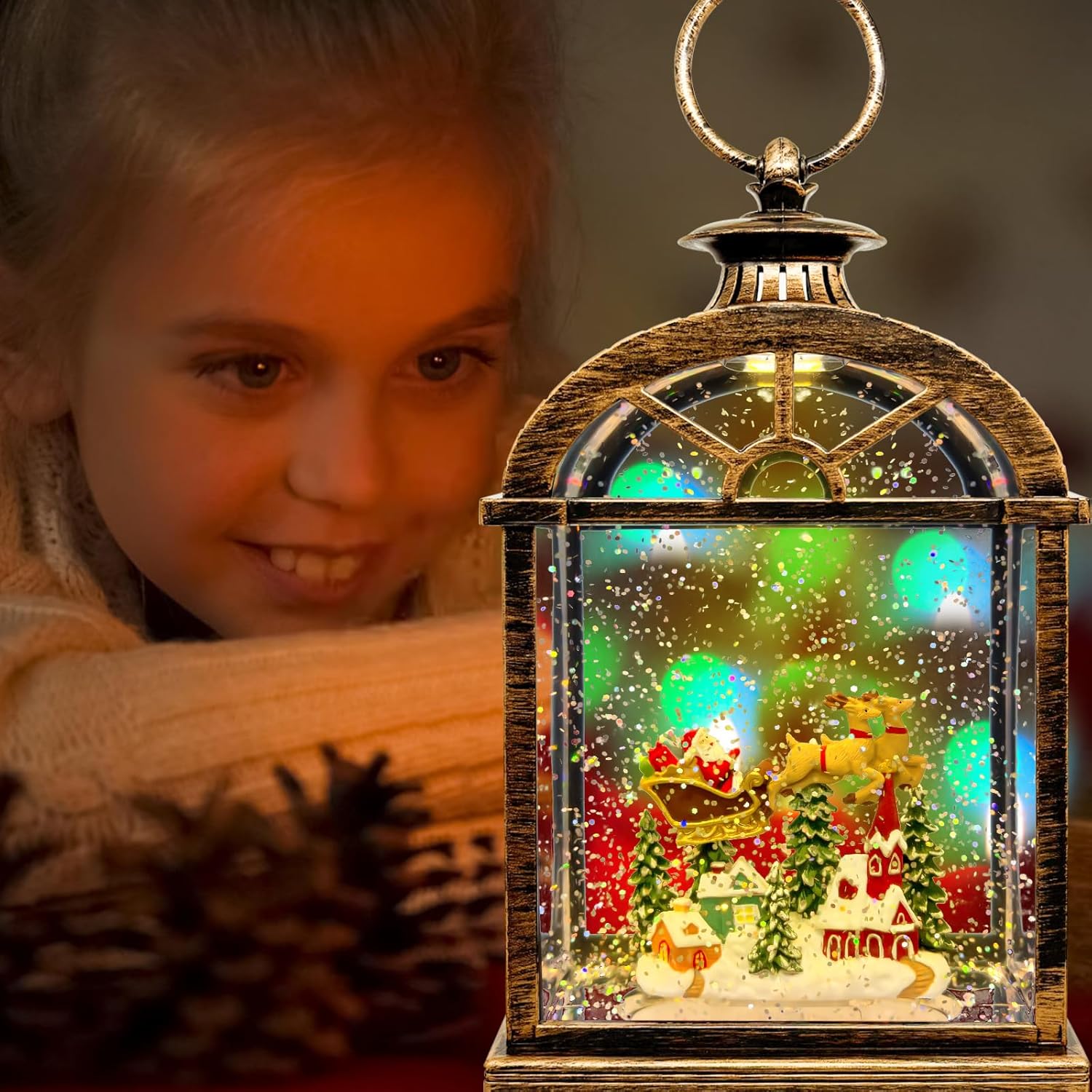 Musical Snow Globe Lantern with USB and Battery Power