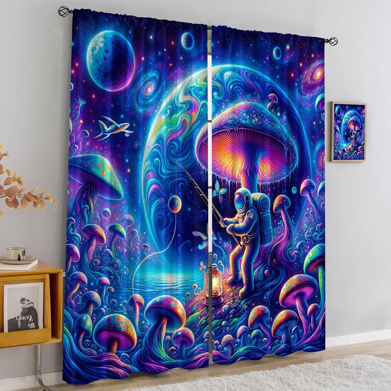 Abstract Mushroom Astronaut Blackout Curtains with Thermal Insulation