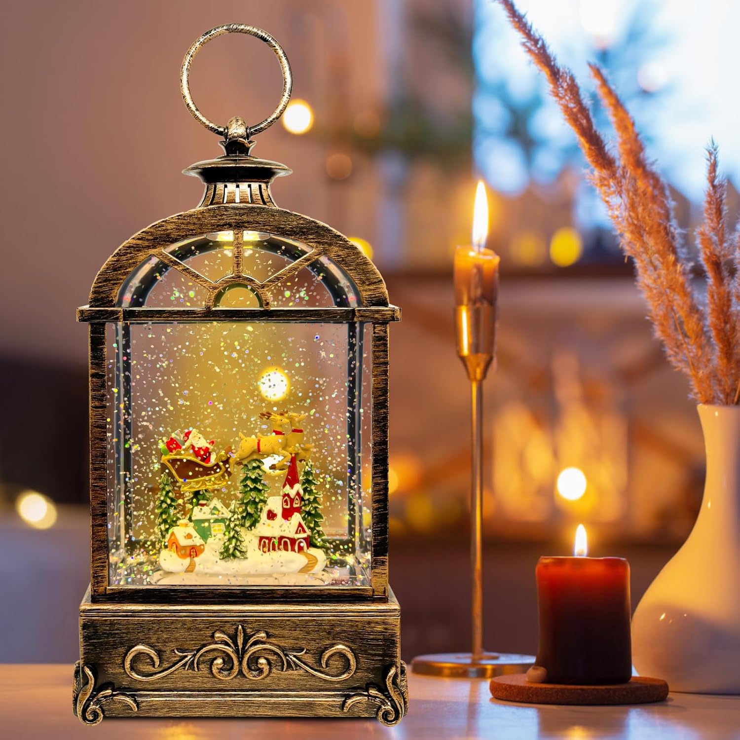 Musical Snow Globe Lantern with USB and Battery Power