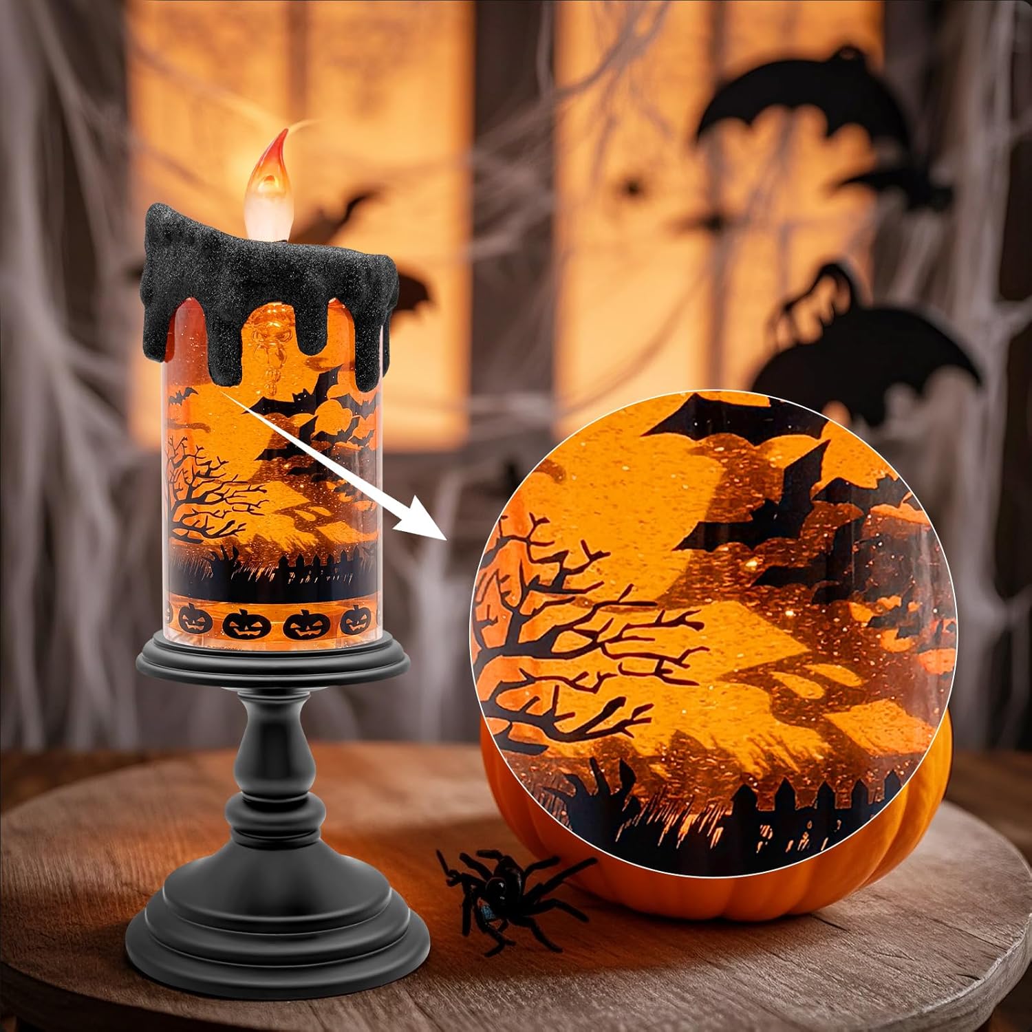 Halloween Snow Globe LED Candle with Timer Glitter
