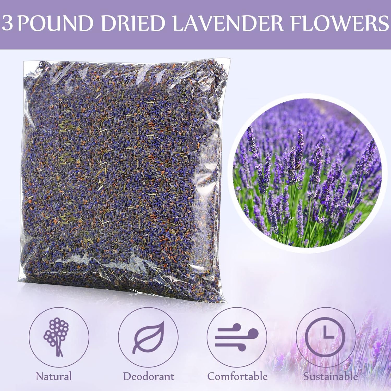 Treela 3 Pound Dried Lavender for Crafts and Home Fragrance