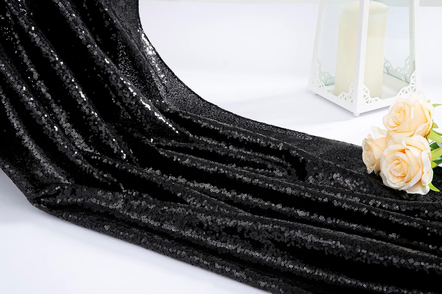 2ft x 15ft Black Sequin Aisle Runner Rug for Prom and Events