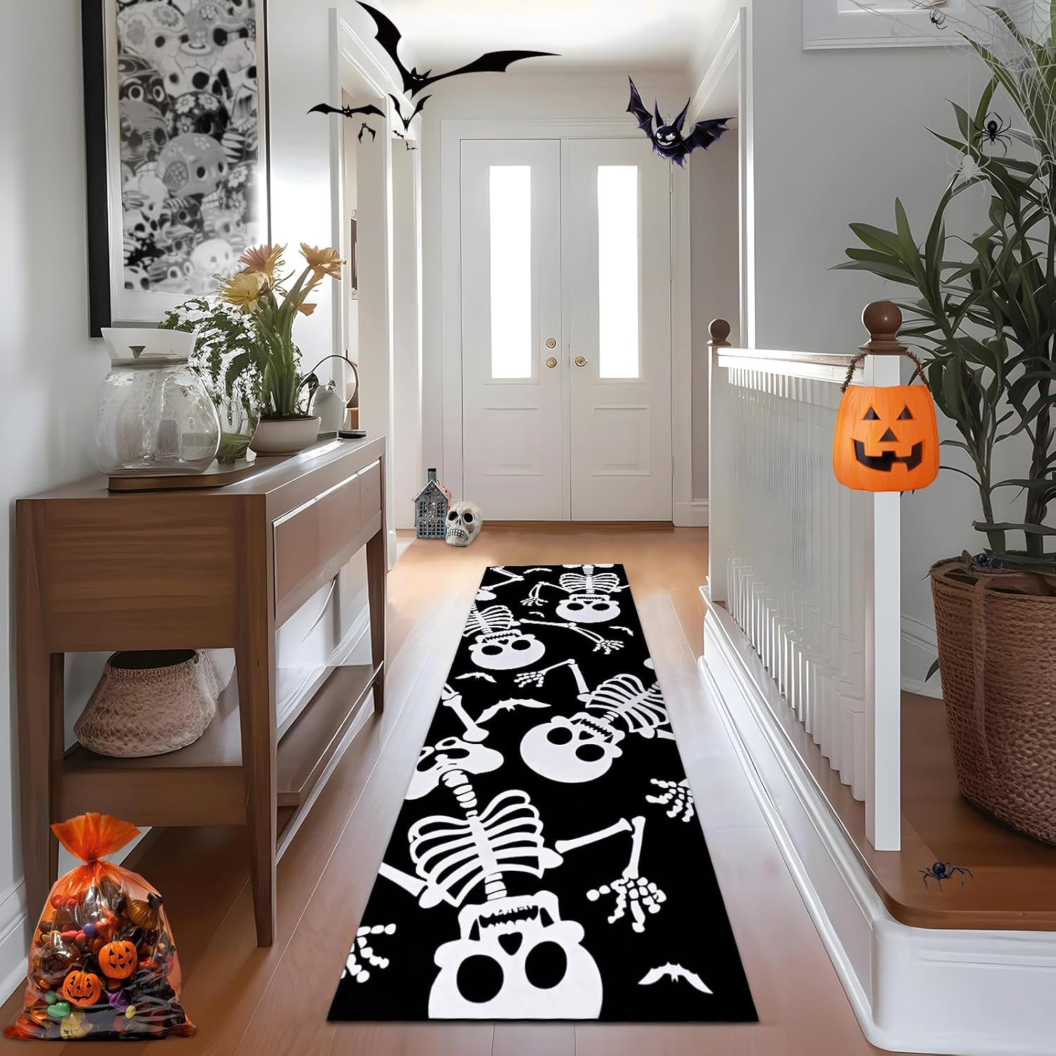 Likiyol Halloween Runner Rug with Skeleton Design