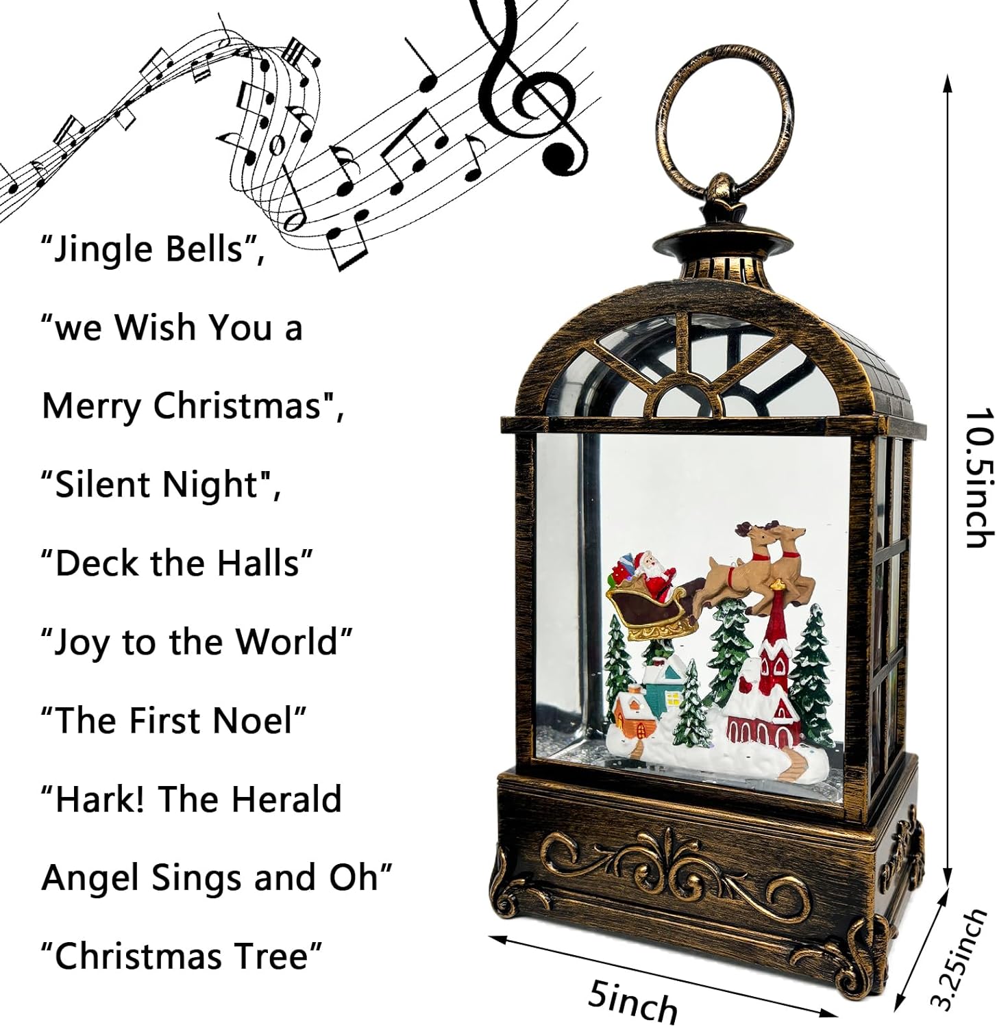 Musical Snow Globe Lantern with USB and Battery Power