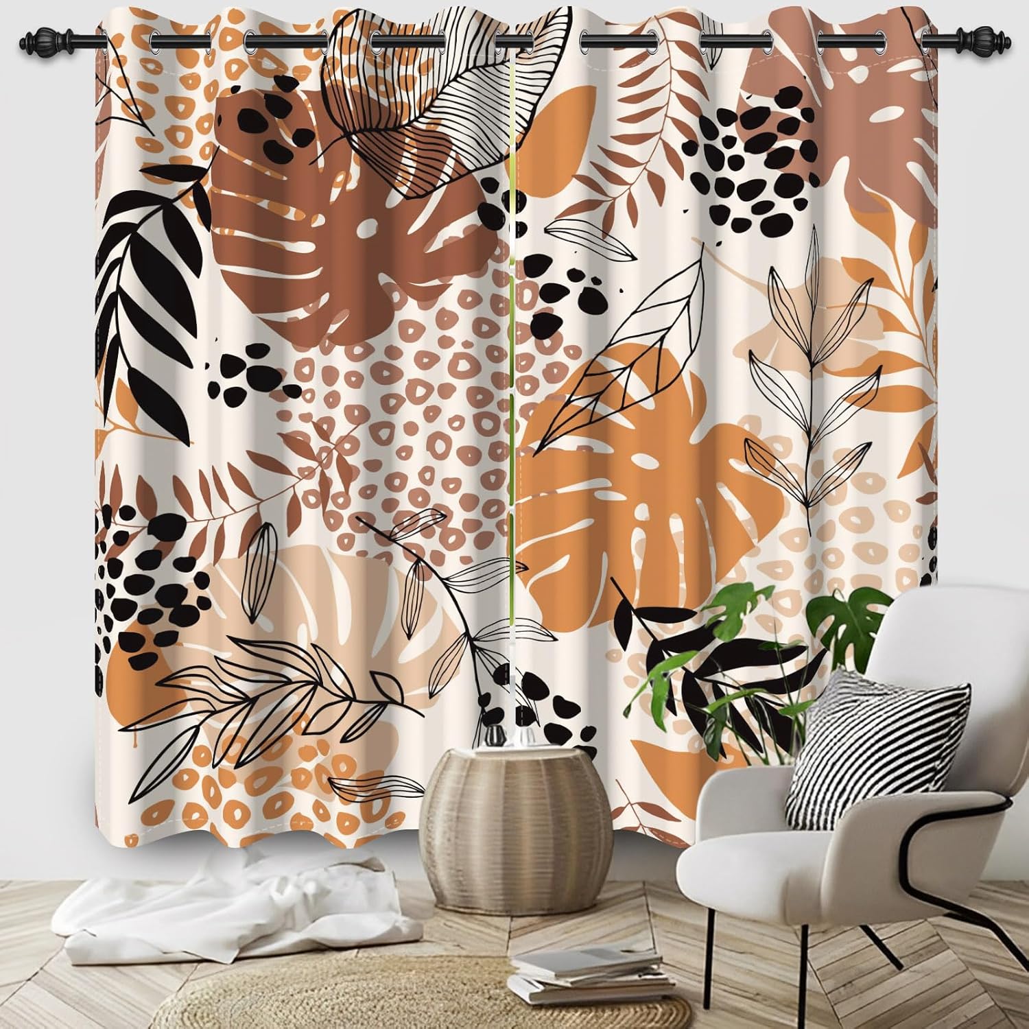 Baocicco Tropical Leaf Curtains 2 Panel Set 63 Inch Long for Bedroom