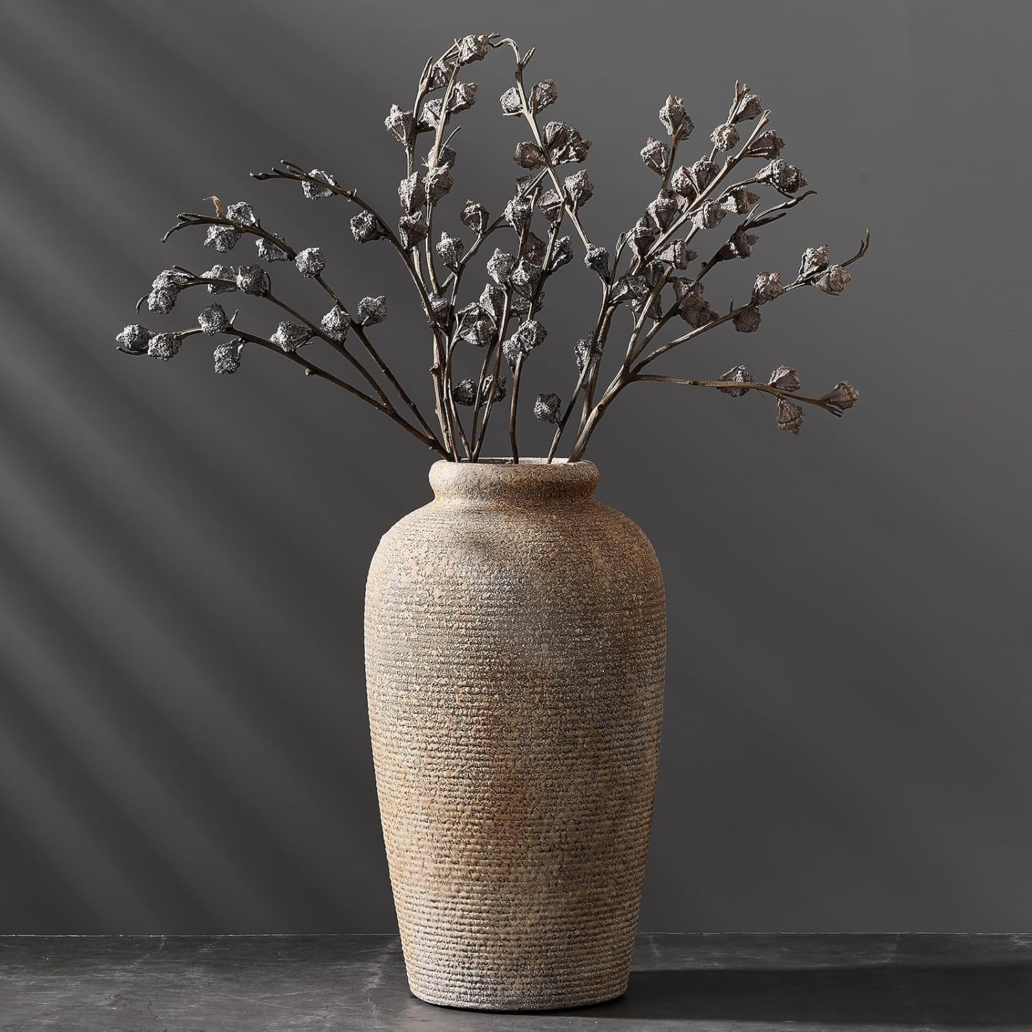 Large Ceramic Rustic Vase 11 Inch Brown