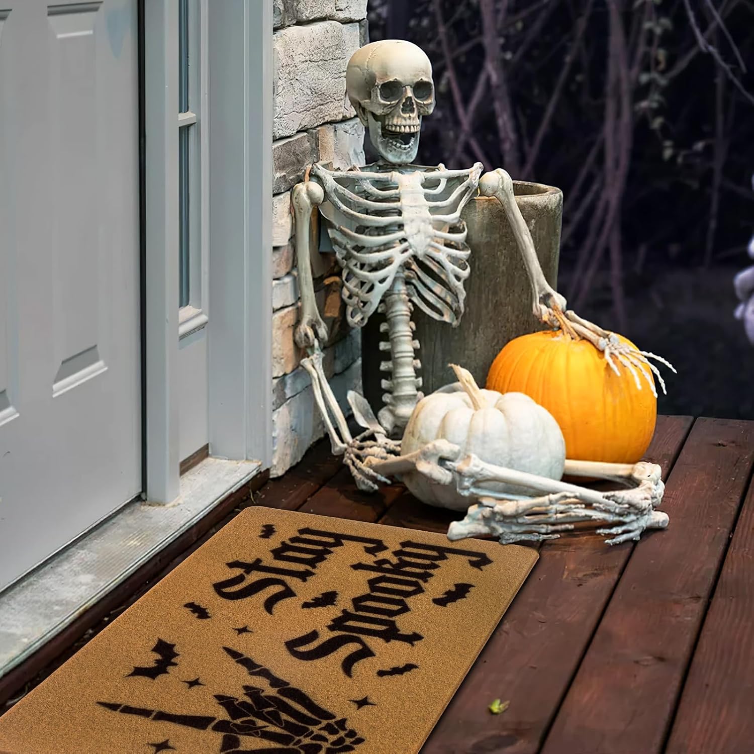 Ciyvolyeen Spooky Skeleton Welcome Mat Halloween Door Mat