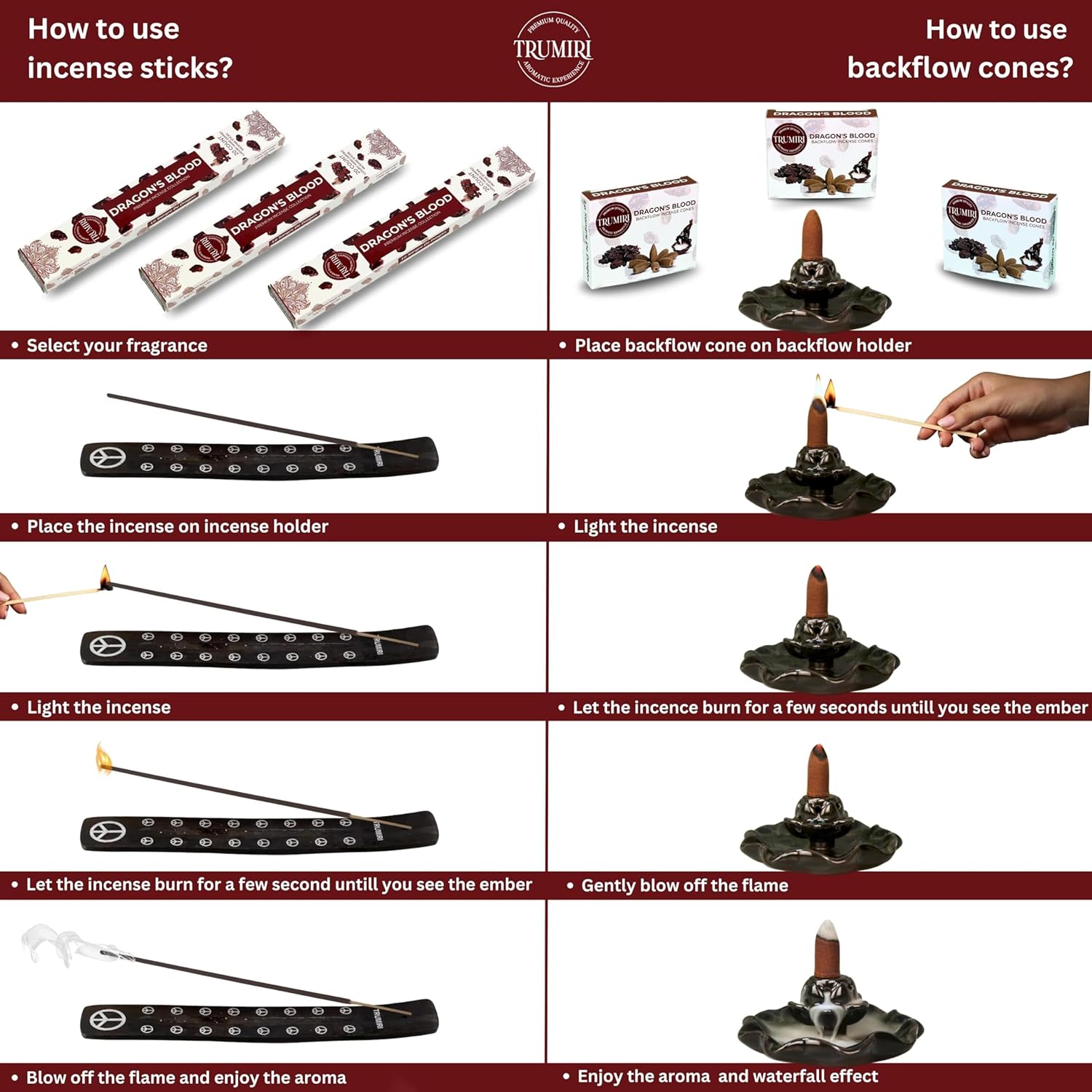 Dragons Blood Incense Sticks and Backflow Cones Combo Pack - 60 Sticks 30 Cones