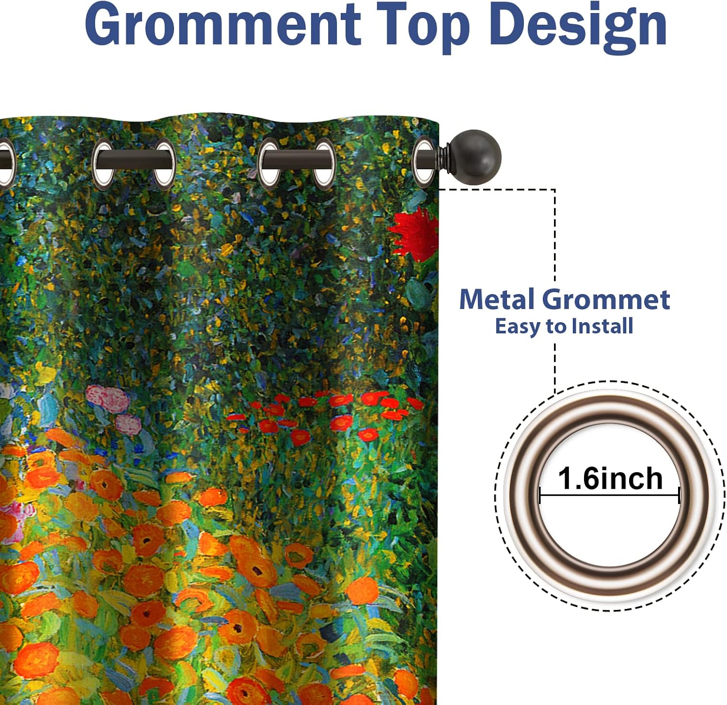 Jekeno Blackout Curtains with Flower Design 2 Panel Set