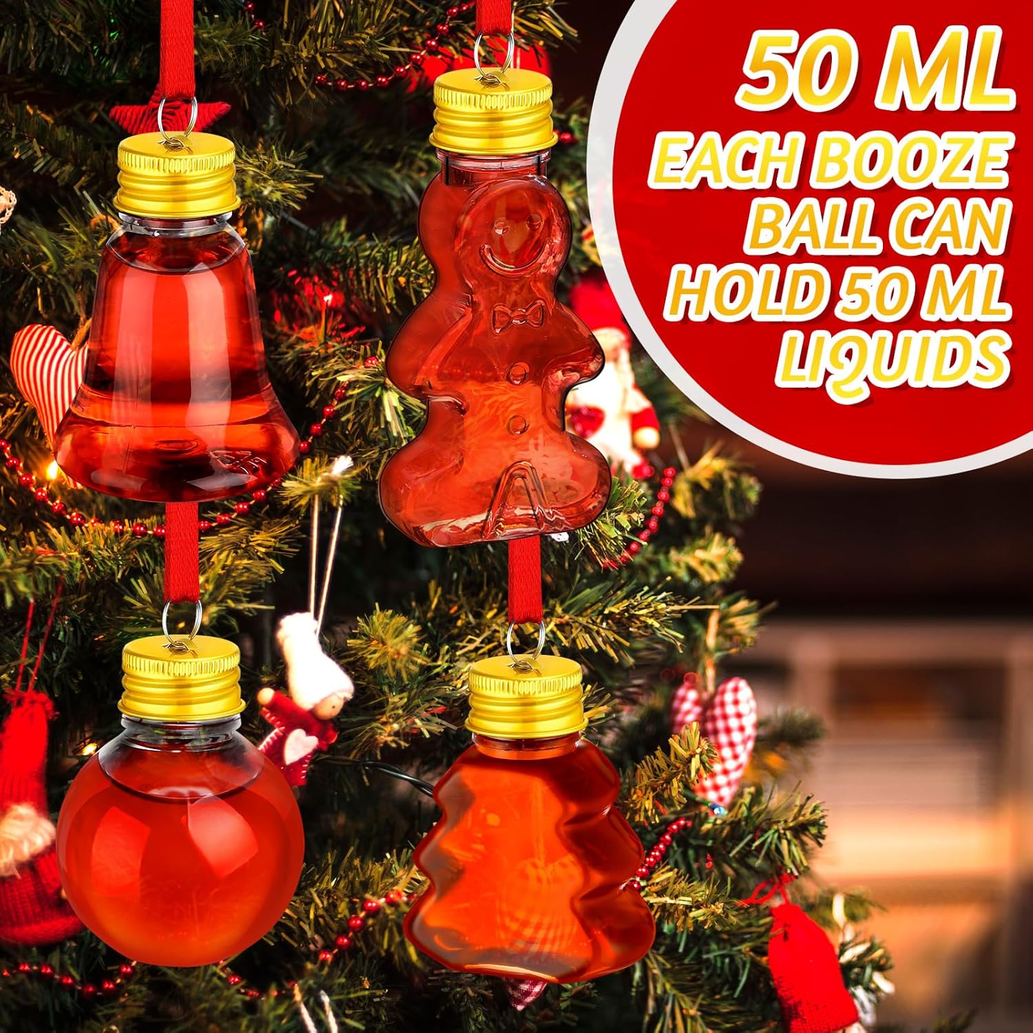 Patelai 24 Pcs Christmas Booze Balls Clear Shot Glasses Hanging Ornaments