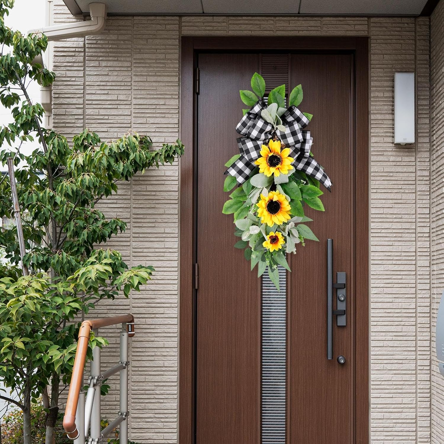 Artificial Sunflower Teardrop Front Door Wreath