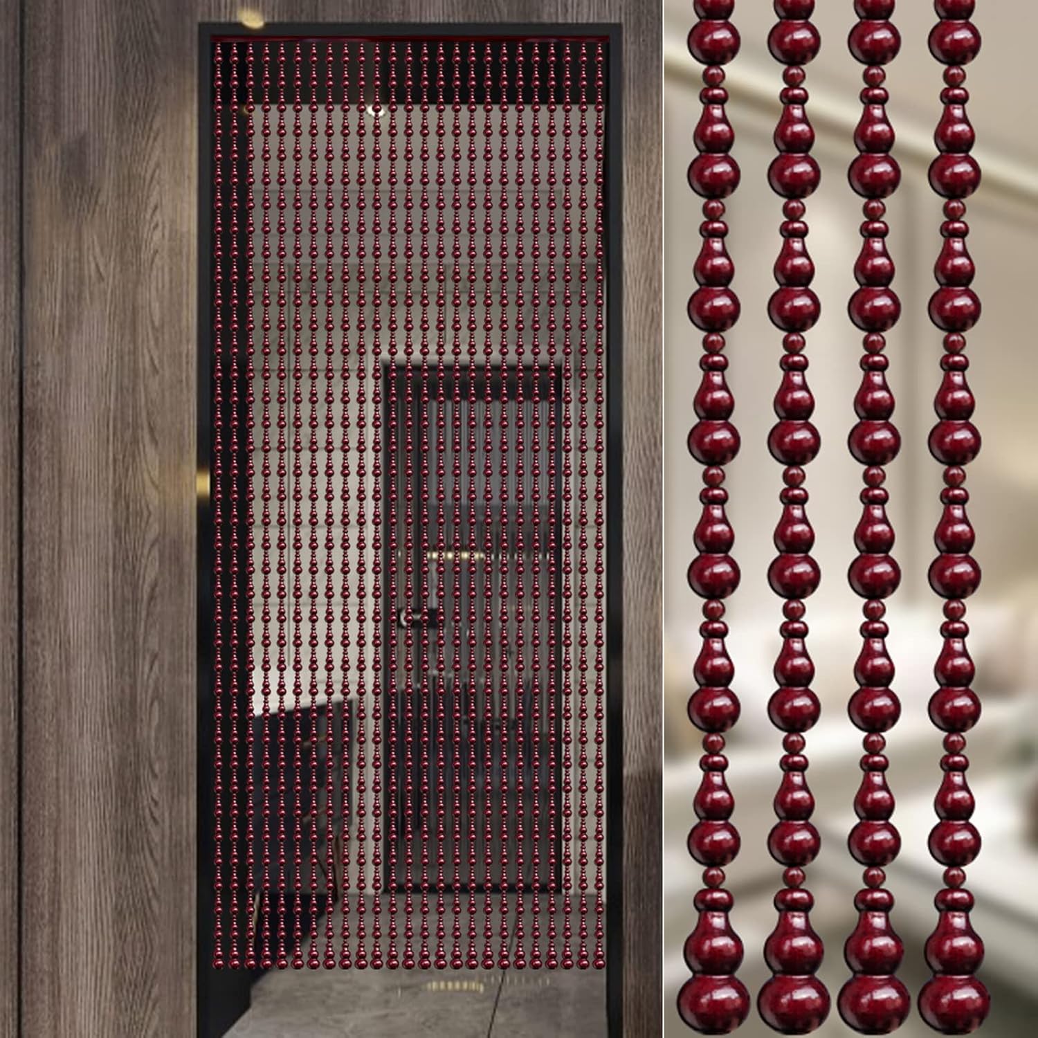 KDDEON Natural Wood Bead Curtain for Doorway Decorations
