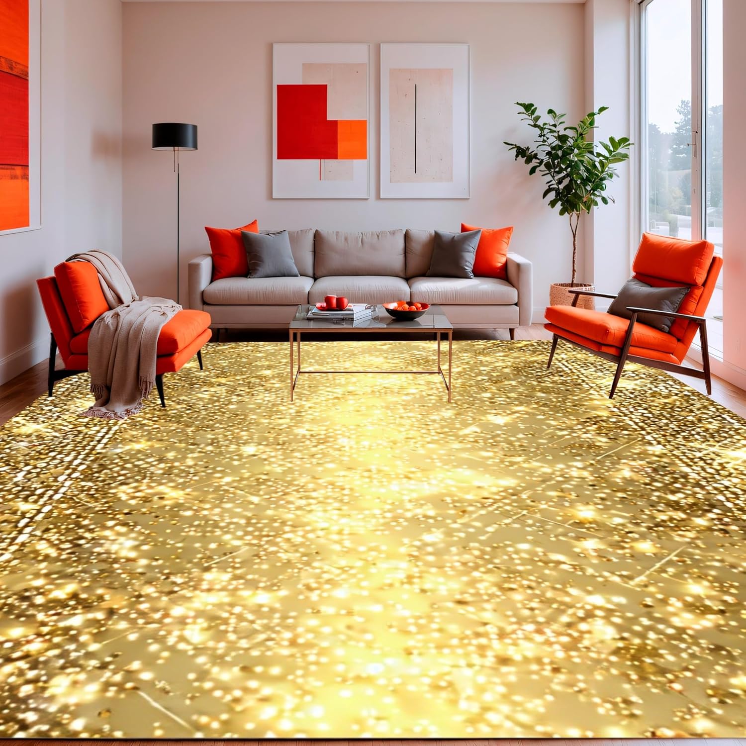 Ultra Soft Gold Area Rug 6x9 Non Slip