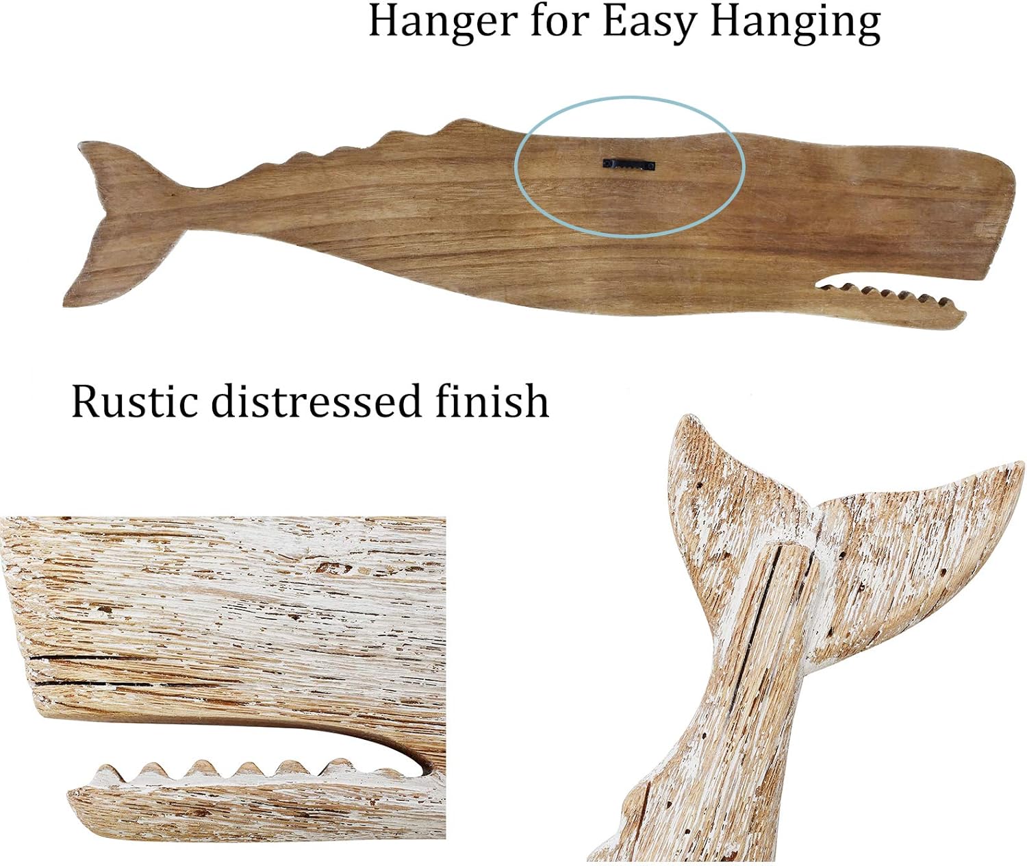 K KILIPES Wooden Whale Wall Hanging Nautical Decor