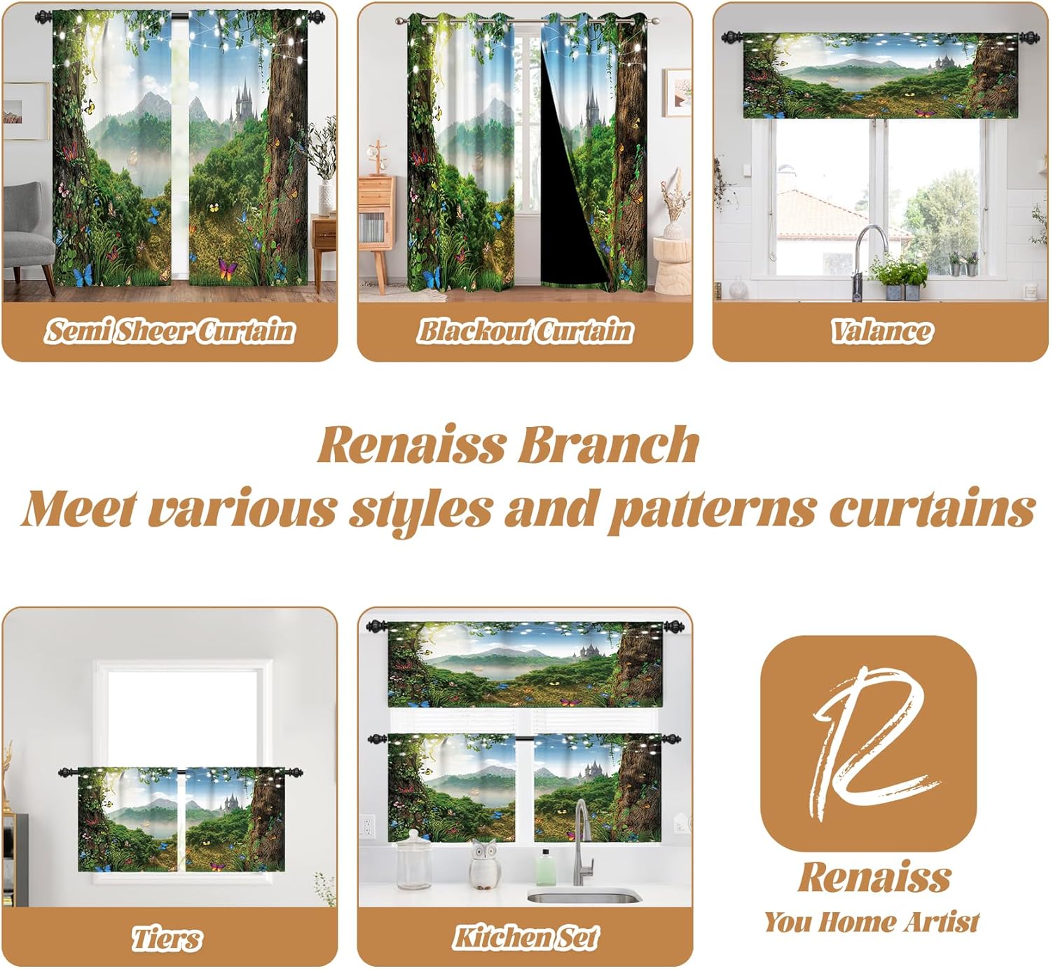 Renaiss 42x63 Inch Jungle Butterfly Curtains 2 Panels