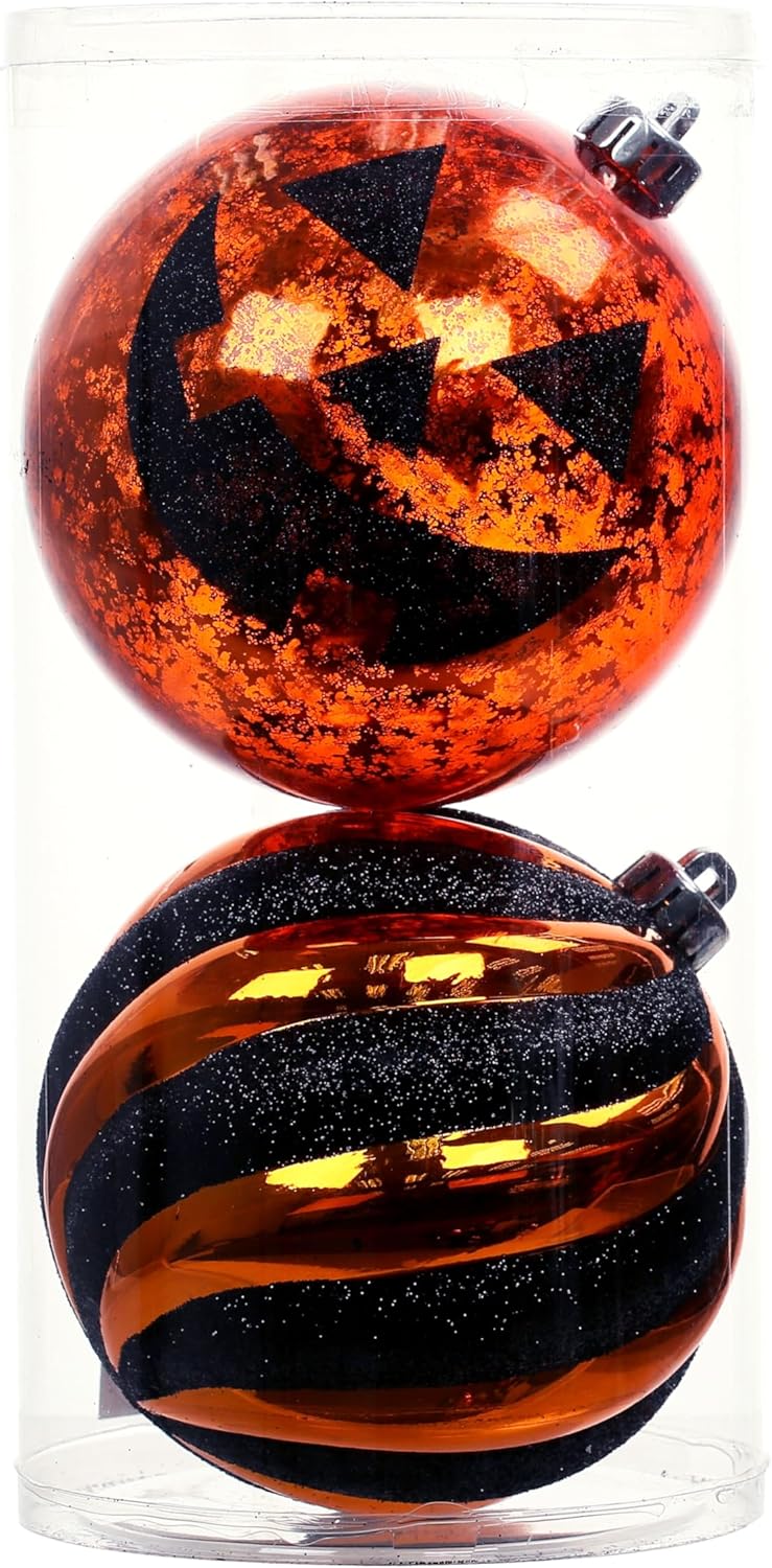Ashland 6 Inch Black Orange Plastic Ball Ornaments Halloween Decor
