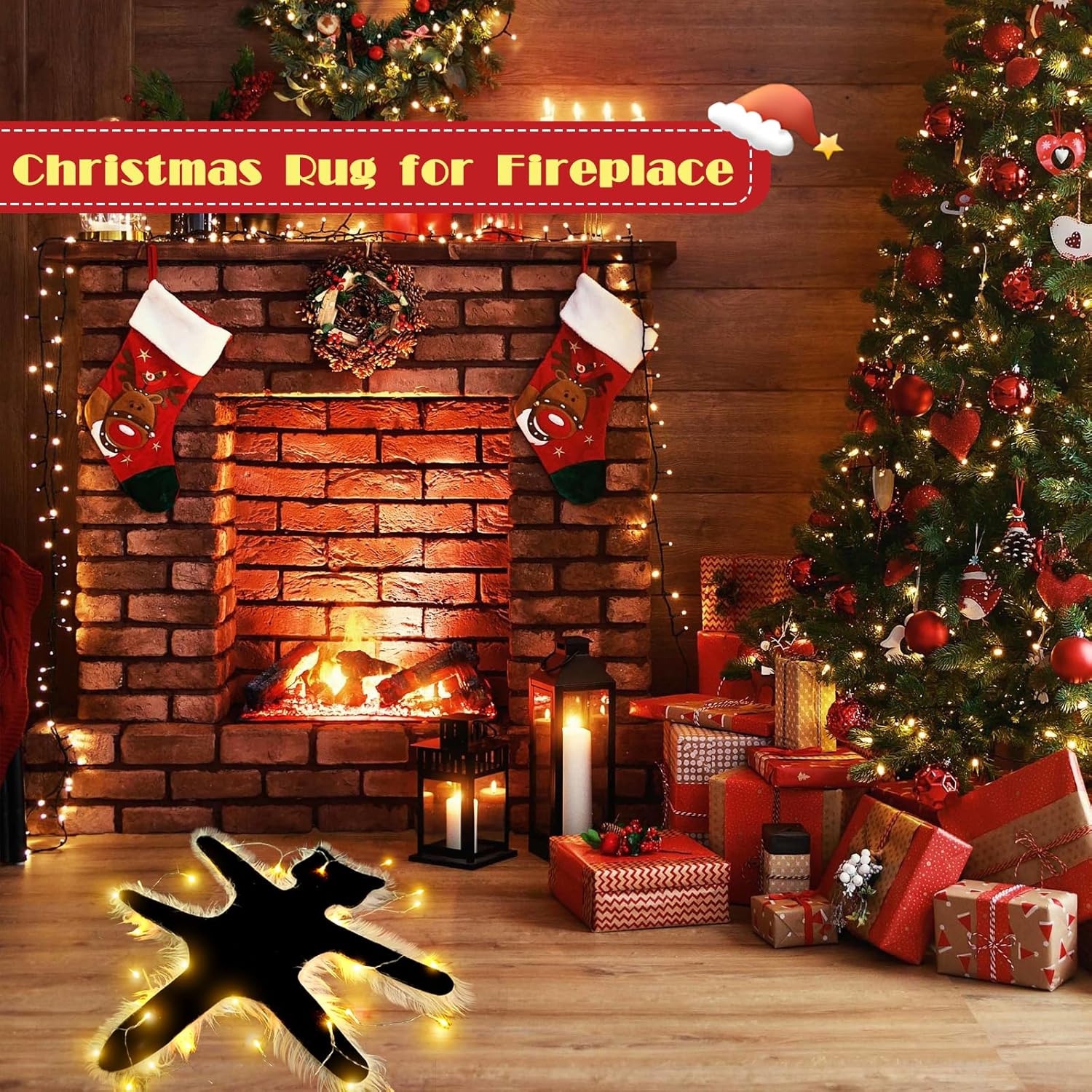Light Up Fried Cat Rug Christmas Decor with USB Lights