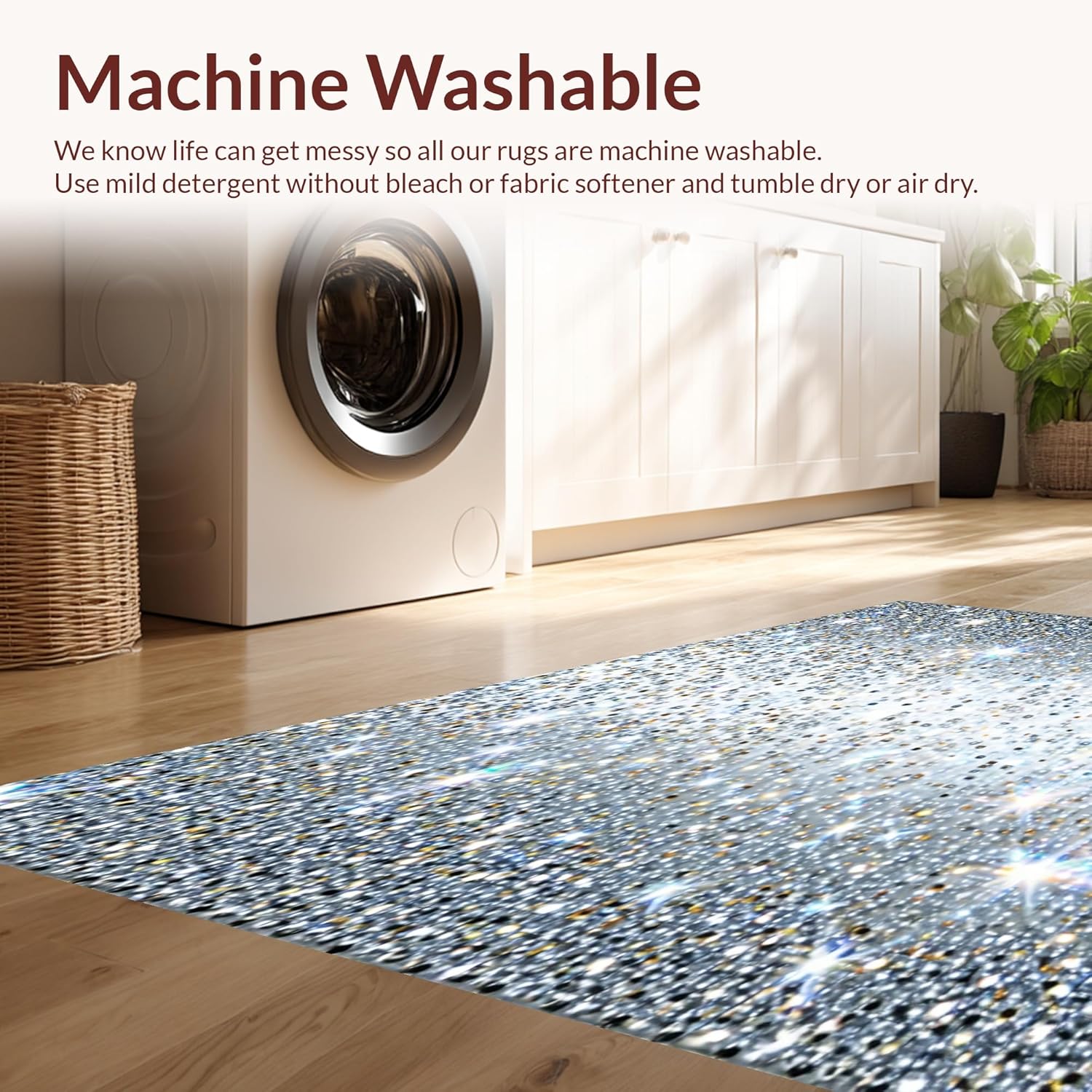 Ultra Soft 5x7 Area Rug with Silver Sparkle Design