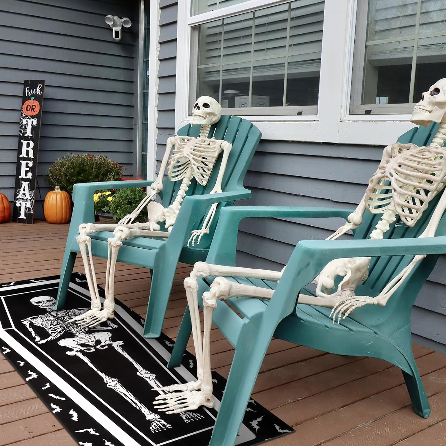 Halloween Coffin Skeleton Bat Runner Rug - Black Non-Slip Washable