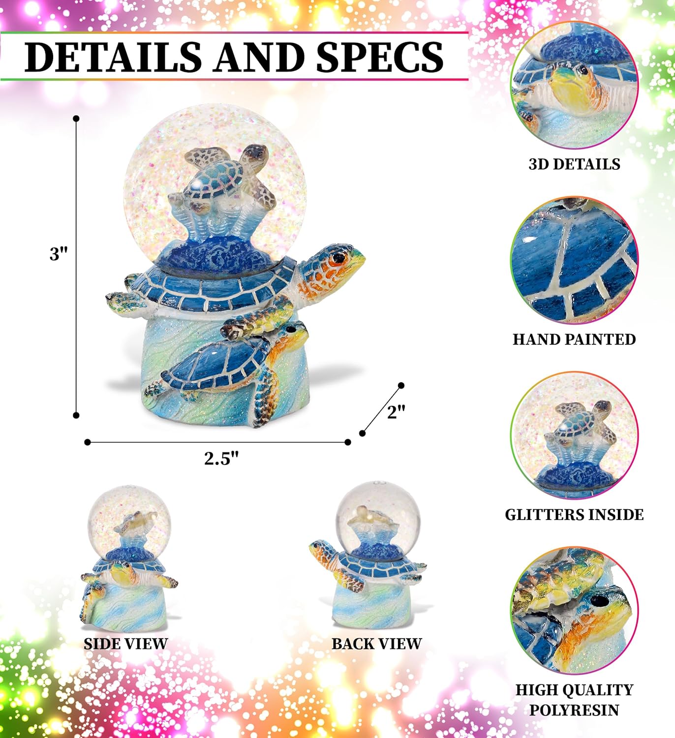CoTa Global Blue Sea Turtle Snow Globe - Pink Glitter Inside