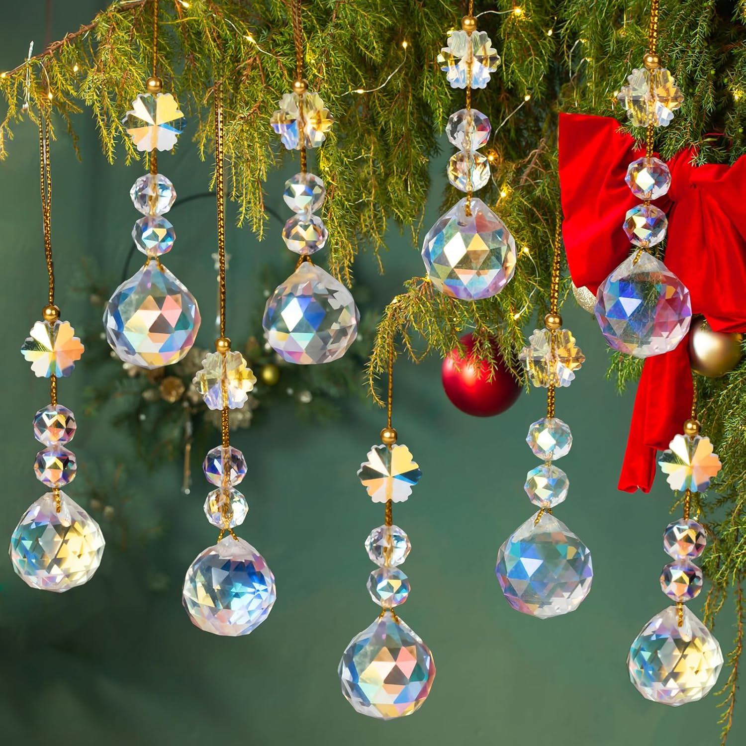 12 Pcs Crystal Christmas Prism Ornaments for Tree Decorations