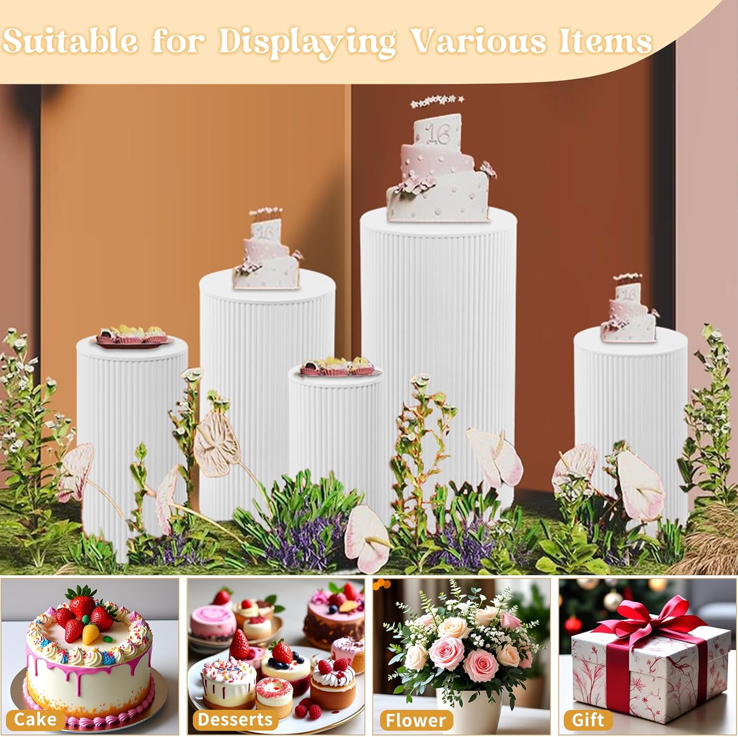 5 Pcs Metal Cylinder Pedestal Stands for Party Decor