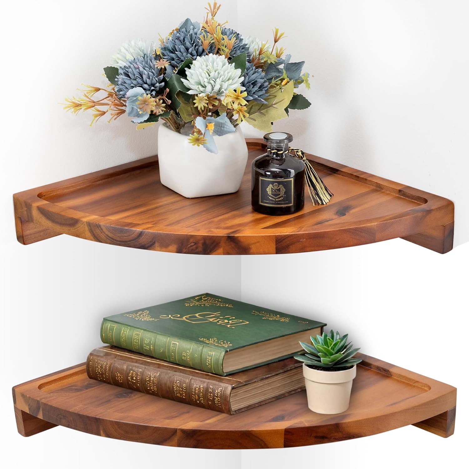 Demigo Floating Round Corner Shelves 2pcs Natural Brown