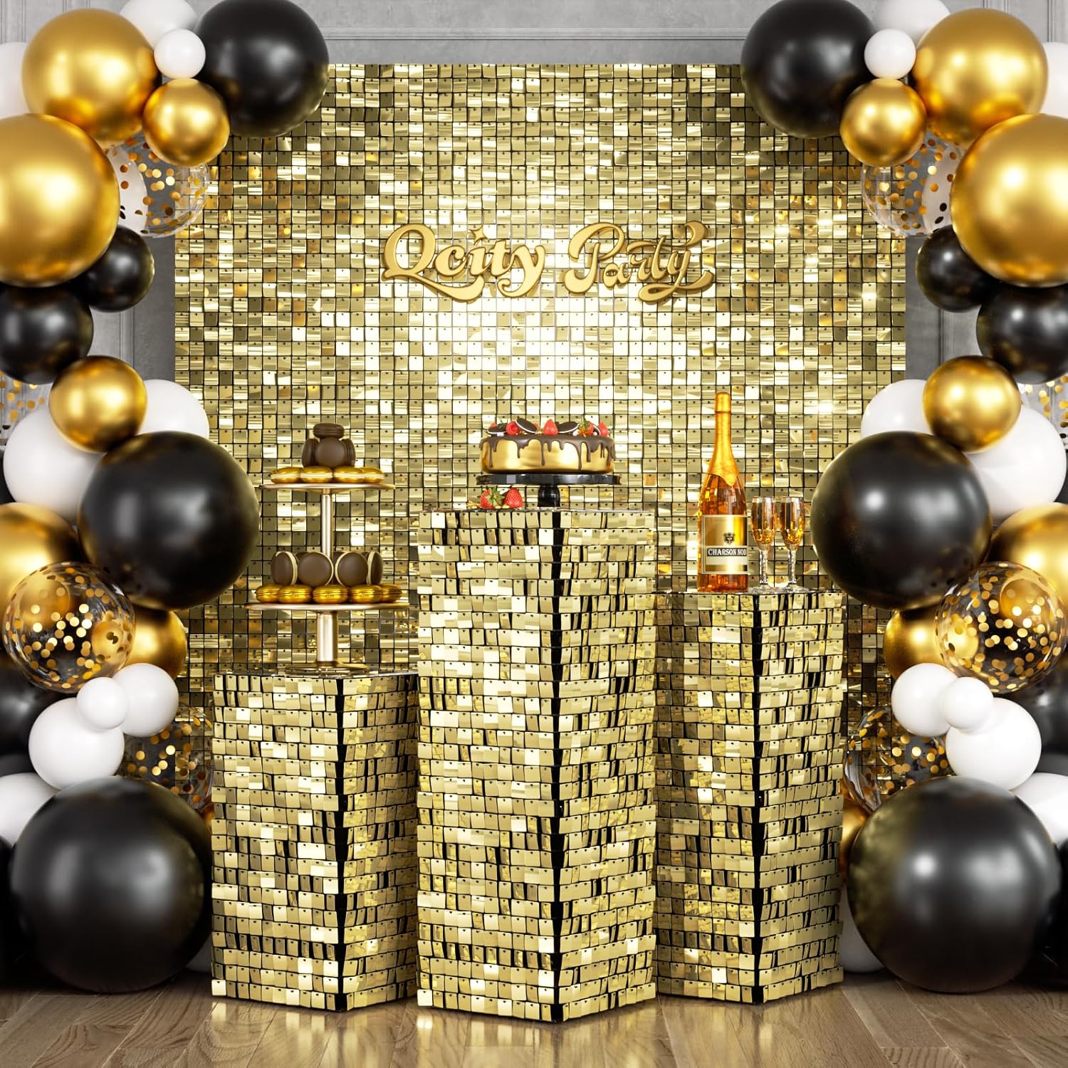 Qcity Light Gold Shimmer Pedestal Stand Set of 3