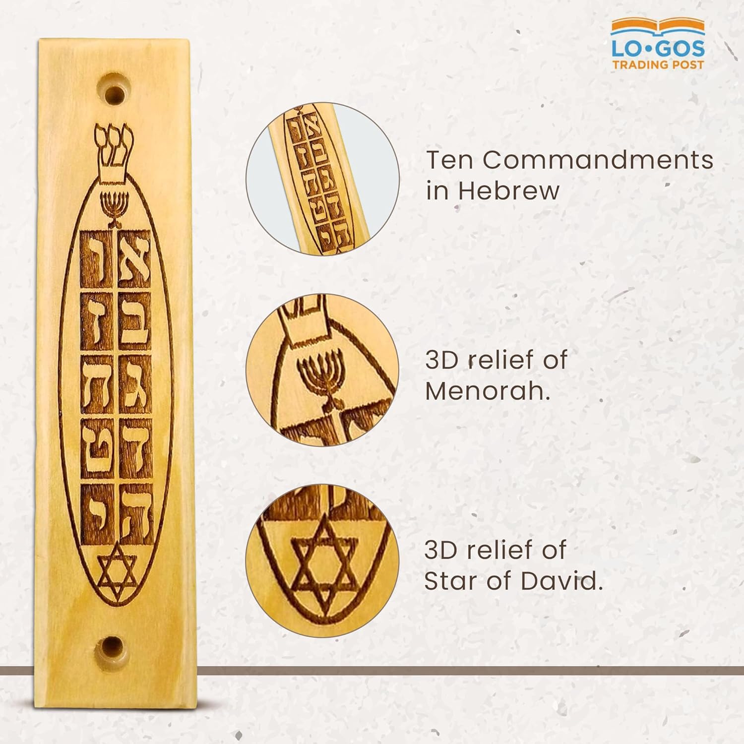 Olive Wood Mezuzah with Scroll and Star of David