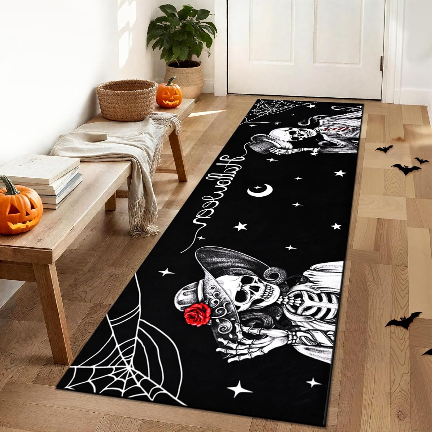 Likiyol Halloween Skull Couple Runner Rug Non Slip Washable 20x59