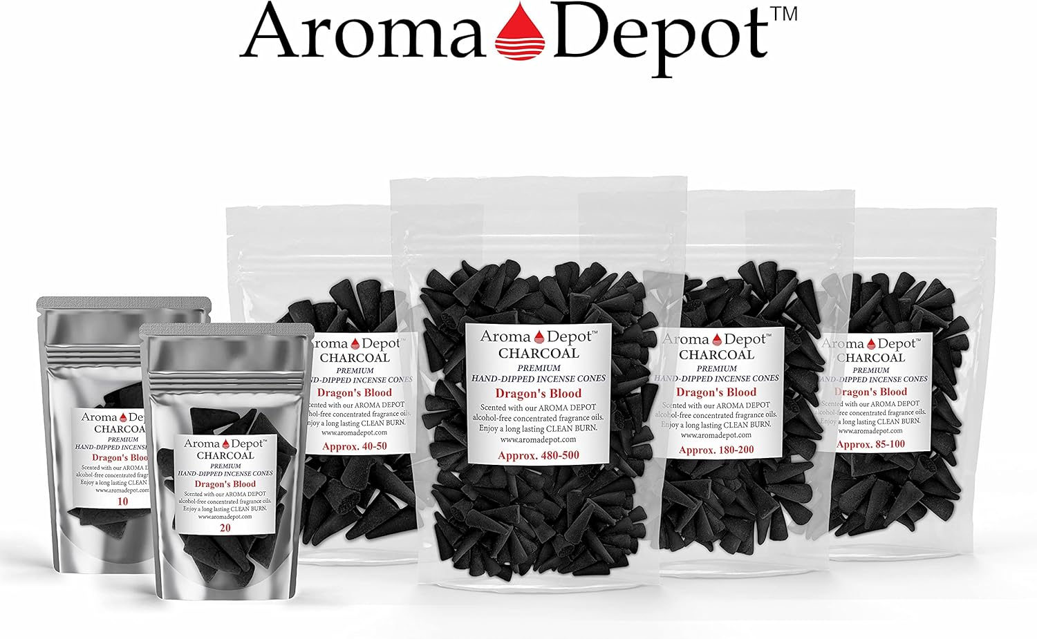Aroma Depot 1 Inch Dragons Blood Incense Charcoal Cones Pack of 40-50