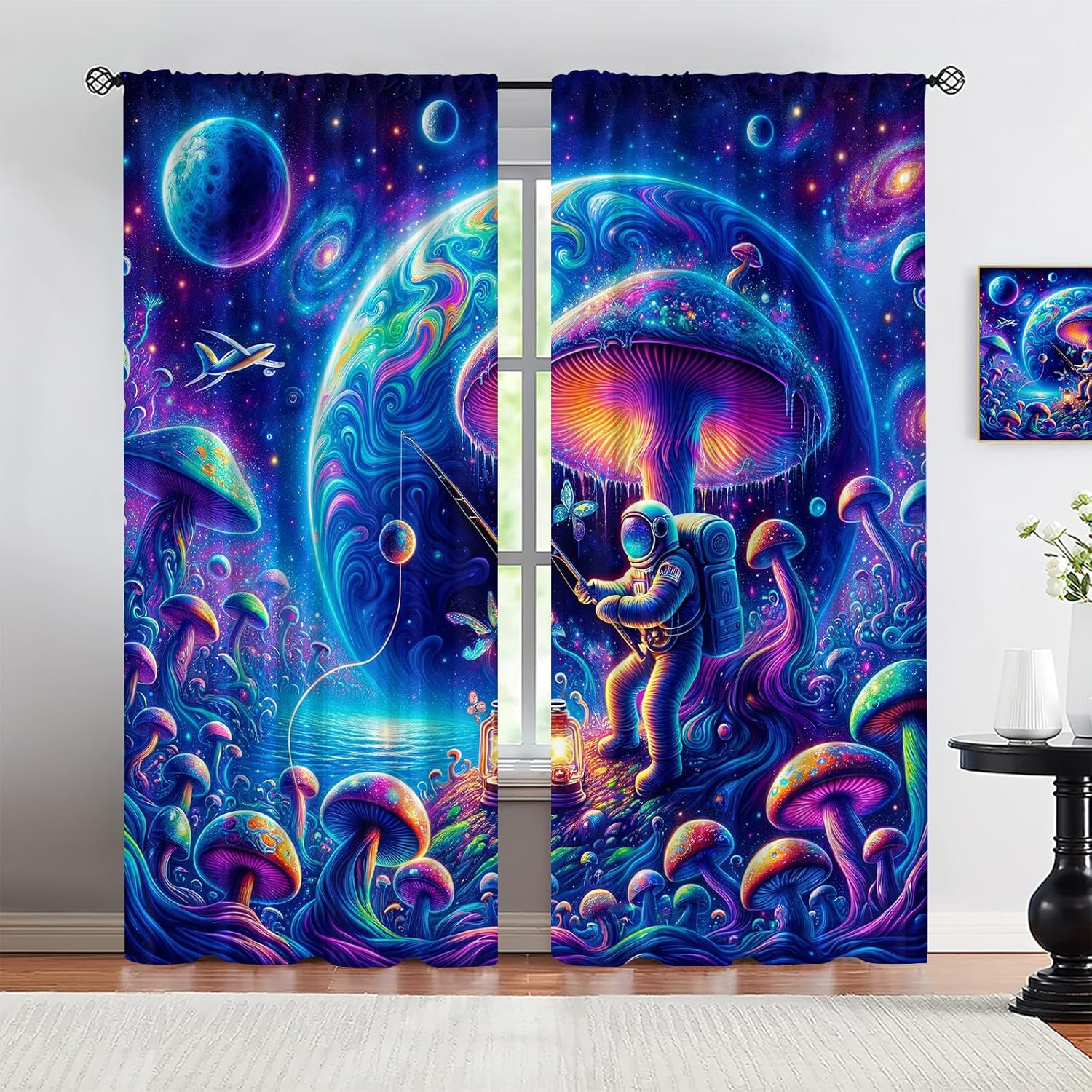 Abstract Mushroom Astronaut Blackout Curtains with Thermal Insulation