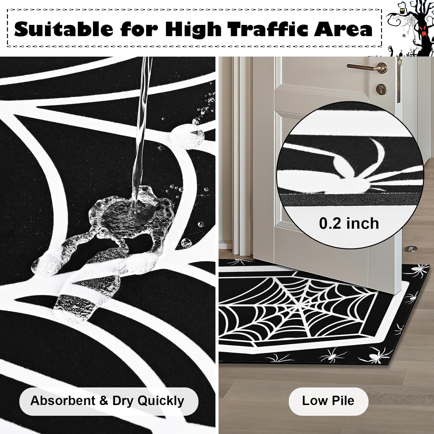 ASPMIZ Halloween Runner Rug Black Gothic Design
