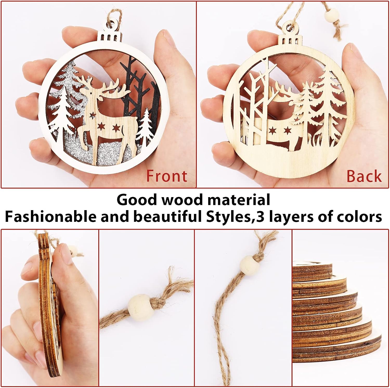 6 Pack Wooden Christmas Ornaments Set with Nativity Scene Decorations