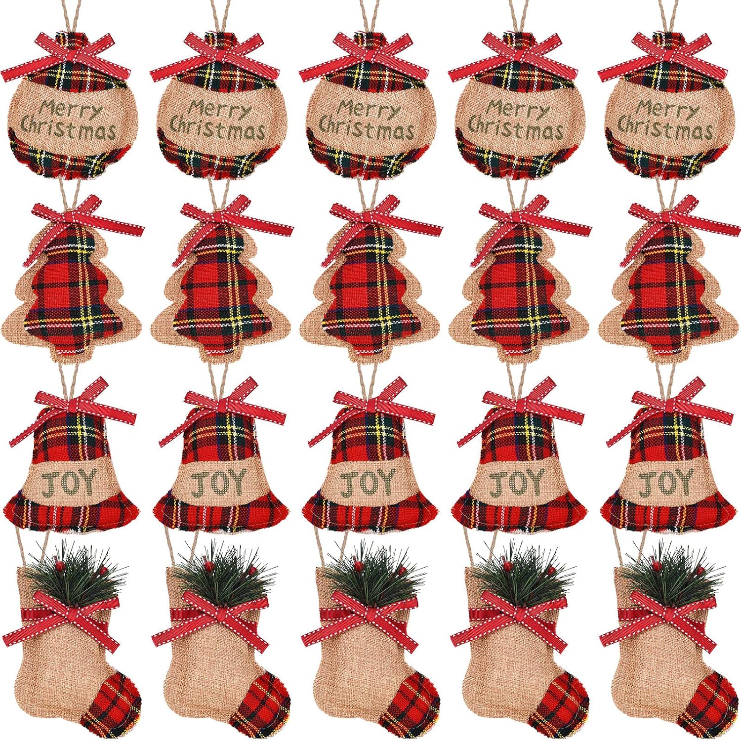 Jetec 20 Piece Rustic Burlap Christmas Ornaments Set