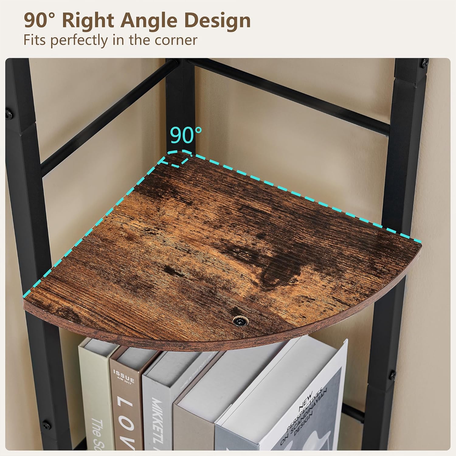 Tajsoon 3 Tier Corner Shelf Stand Industrial Rustic Brown