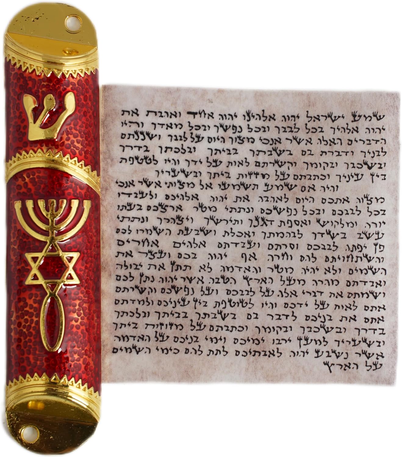 Traditional Red Gold Enamel Mezuzah Case for Home Protection