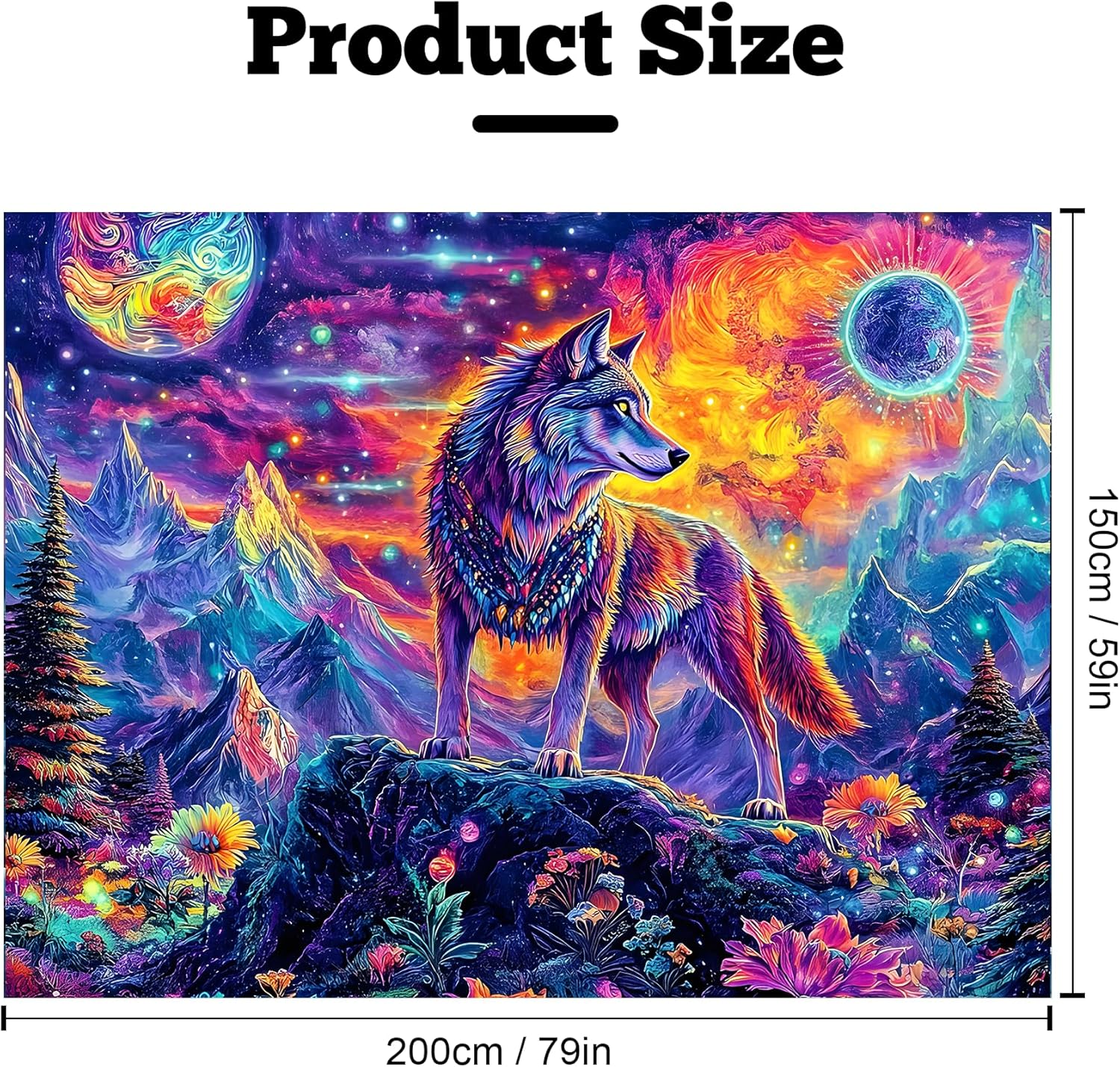BVBOX Blacklight Wolf Tapestry 79x59 Wall Hanging Decor