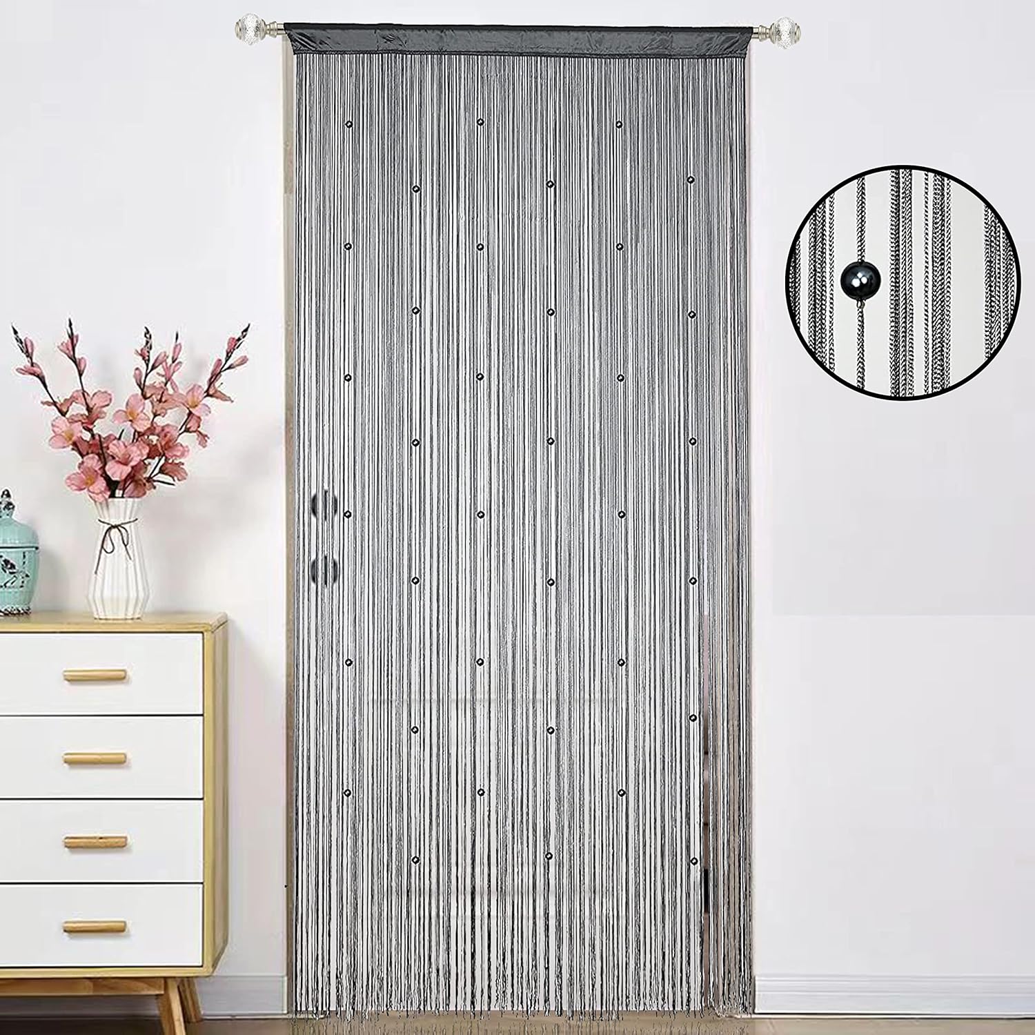 Beaded Curtain Door with Dense String and Fringe