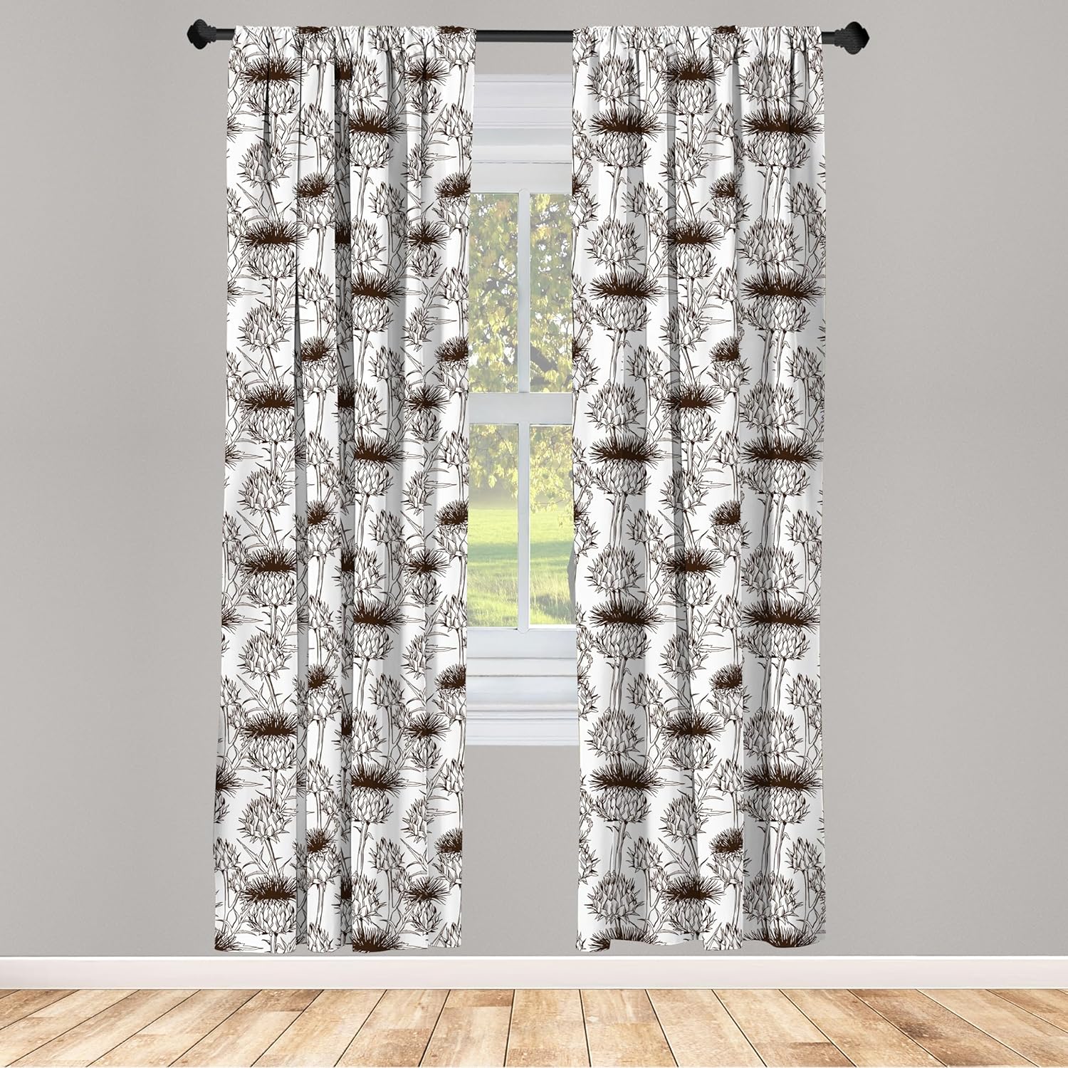 Ambesonne Thistle Curtains 2 Panel Set Brown White