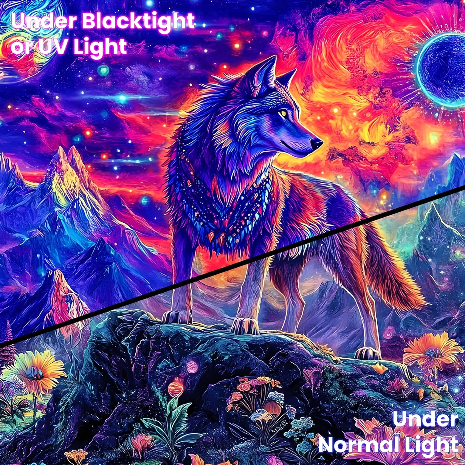 BVBOX Blacklight Wolf Tapestry 79x59 Wall Hanging Decor